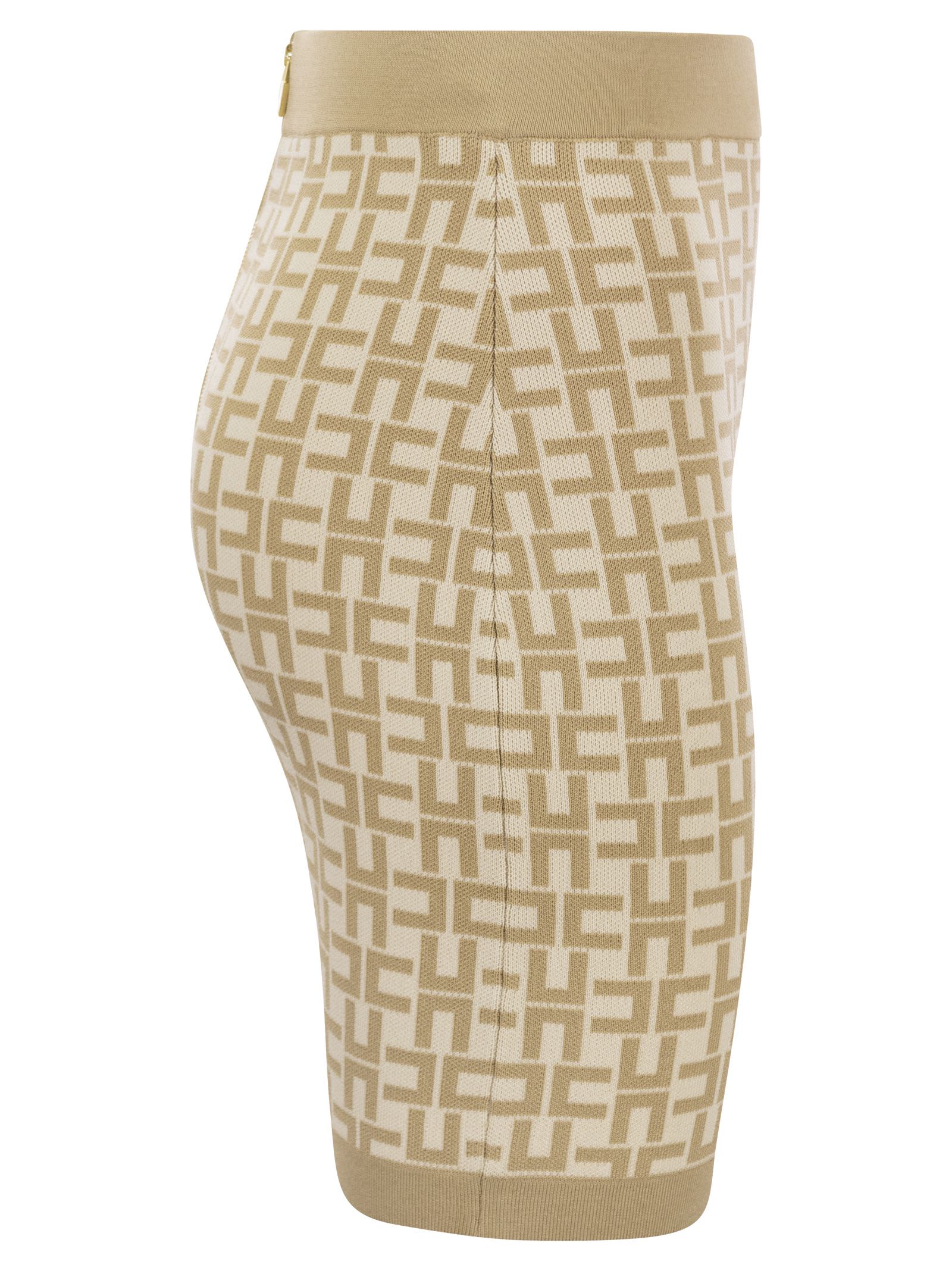 Elisabetta Franchi Monogram Butter Beige Knitted Skirt In Brown