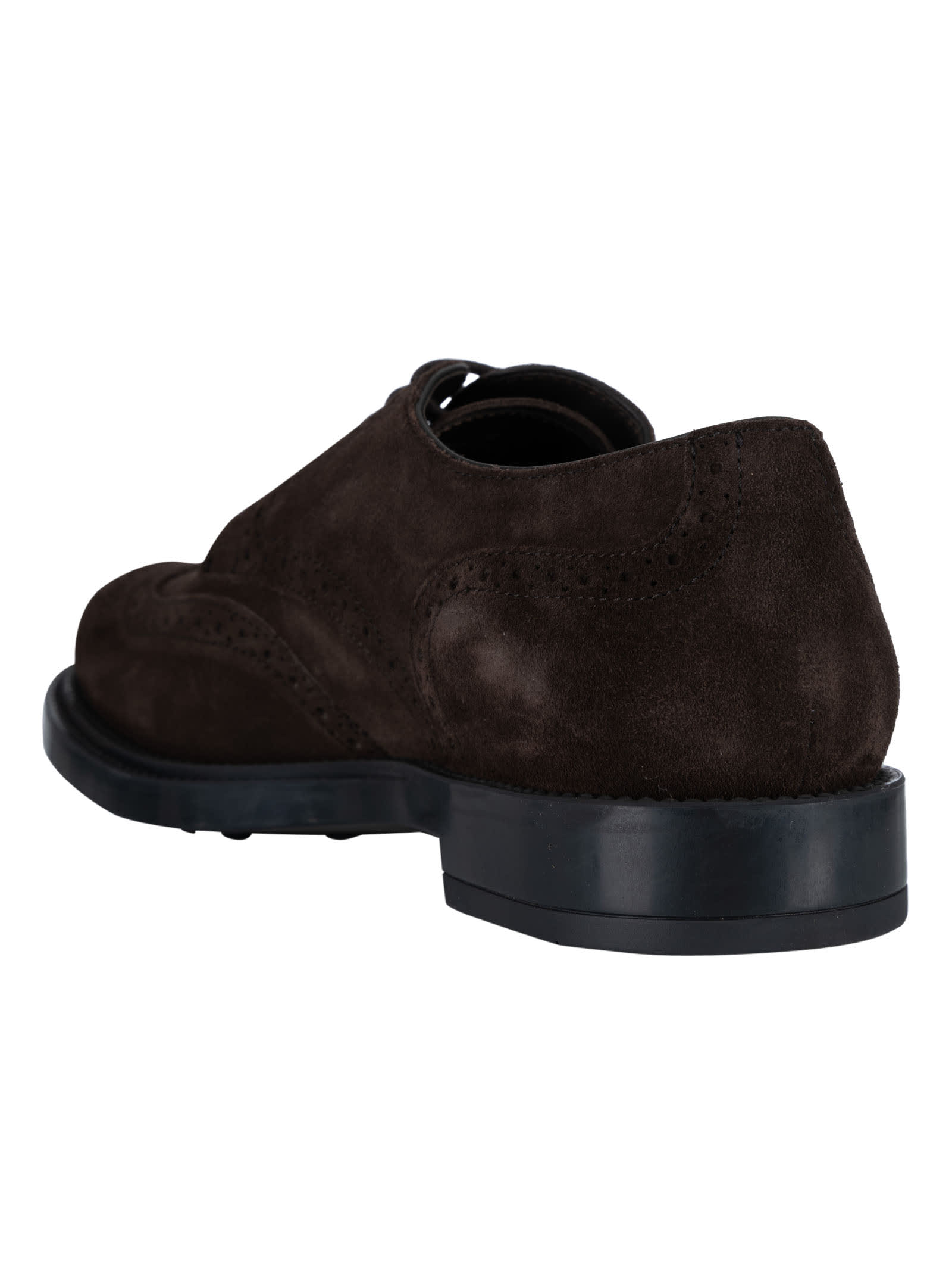 Tod's Brown Wingtip Derby Shoes With Intricate Brogue Detailing