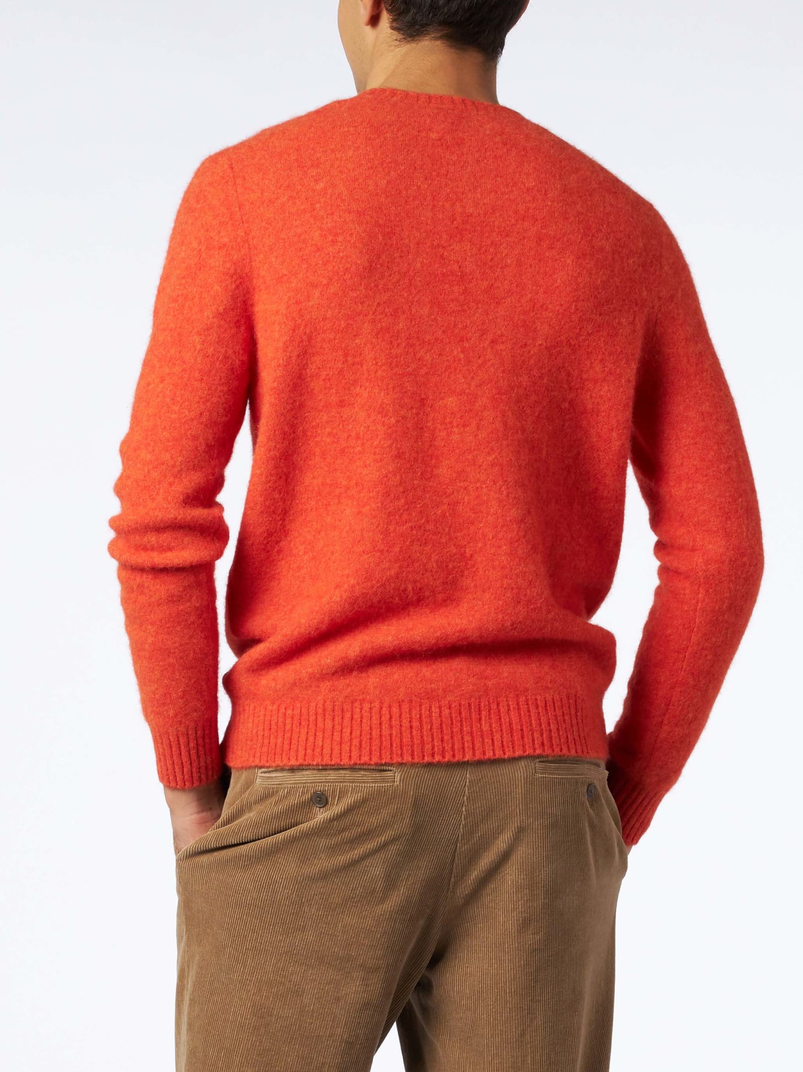 Mc2 Saint Barth Man Orange Stretch Wool Sweater With St. Barth Embroidery In Orange