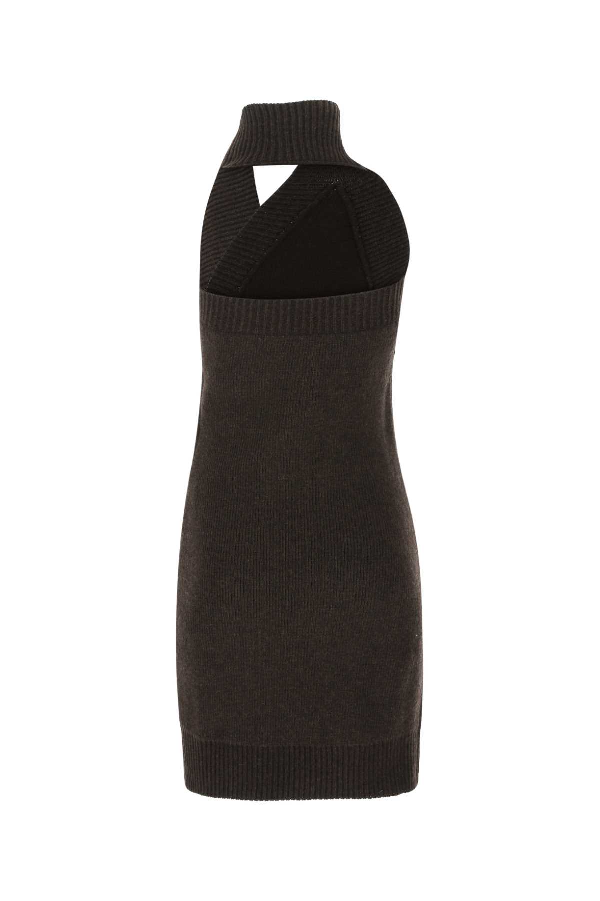 BOTTEGA VENETA DARK BROWN WOOL MINI DRESS