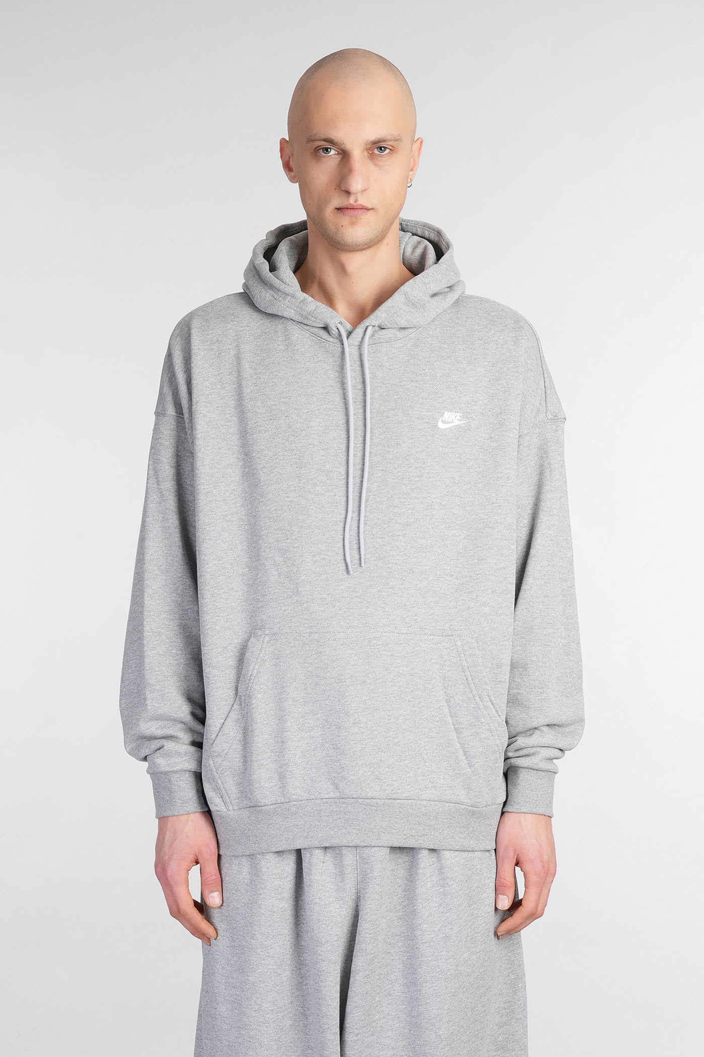 Nike Club Ft Oversized Hd Sweatshirt In Grey Cotton In Gray