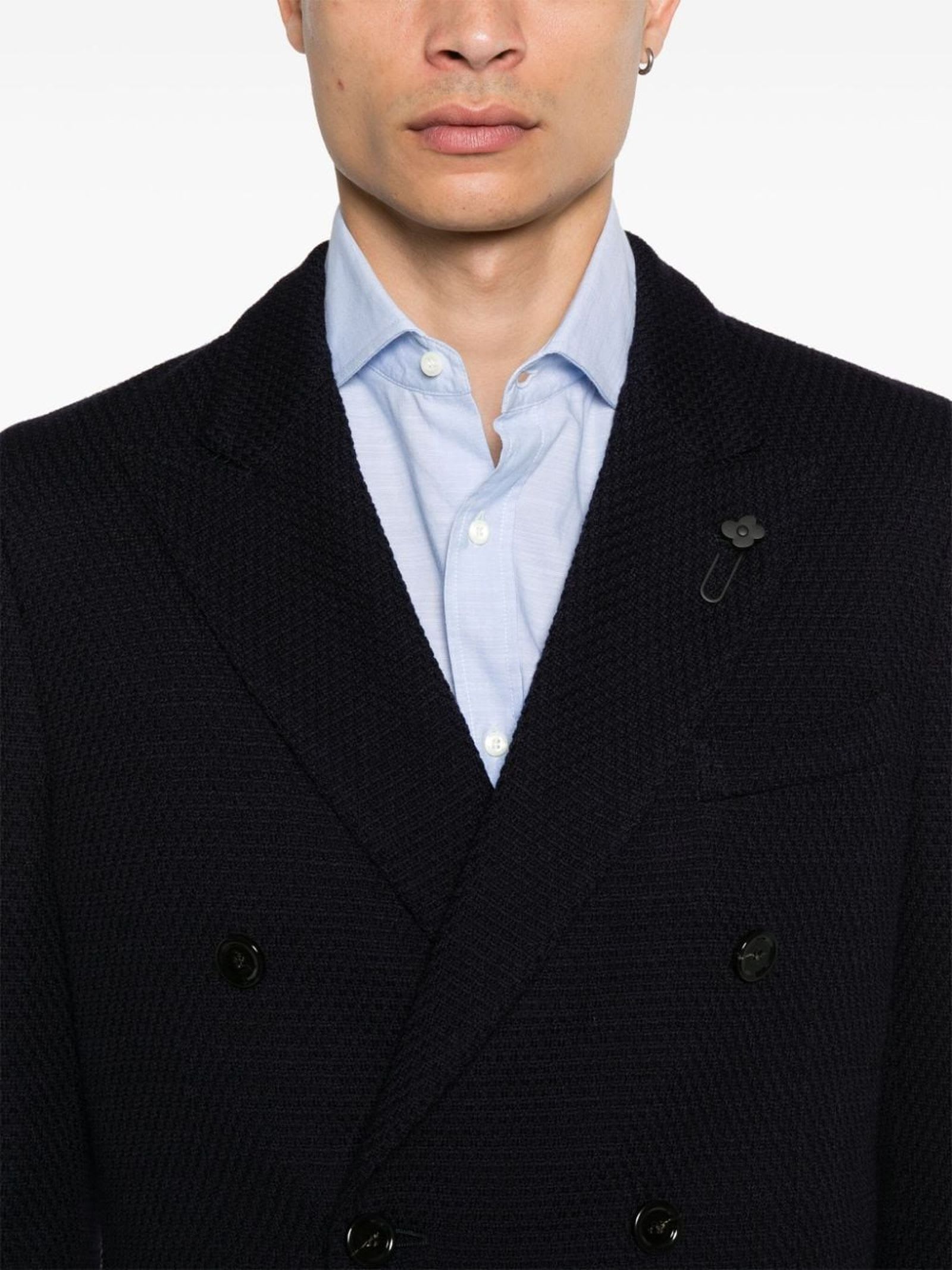 Shop Lardini Navy Blue Virgin Wool Blazer