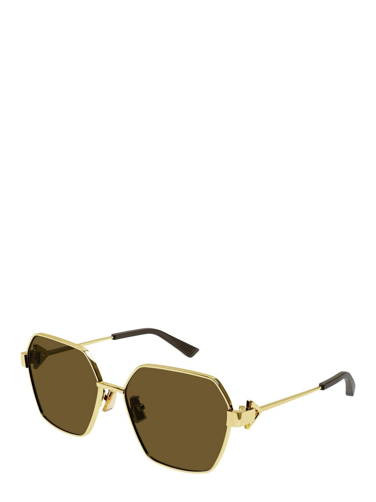 Shop Bottega Veneta Geometric Frame Sunglasses Sunglasses In 005 Gold Gold Brown