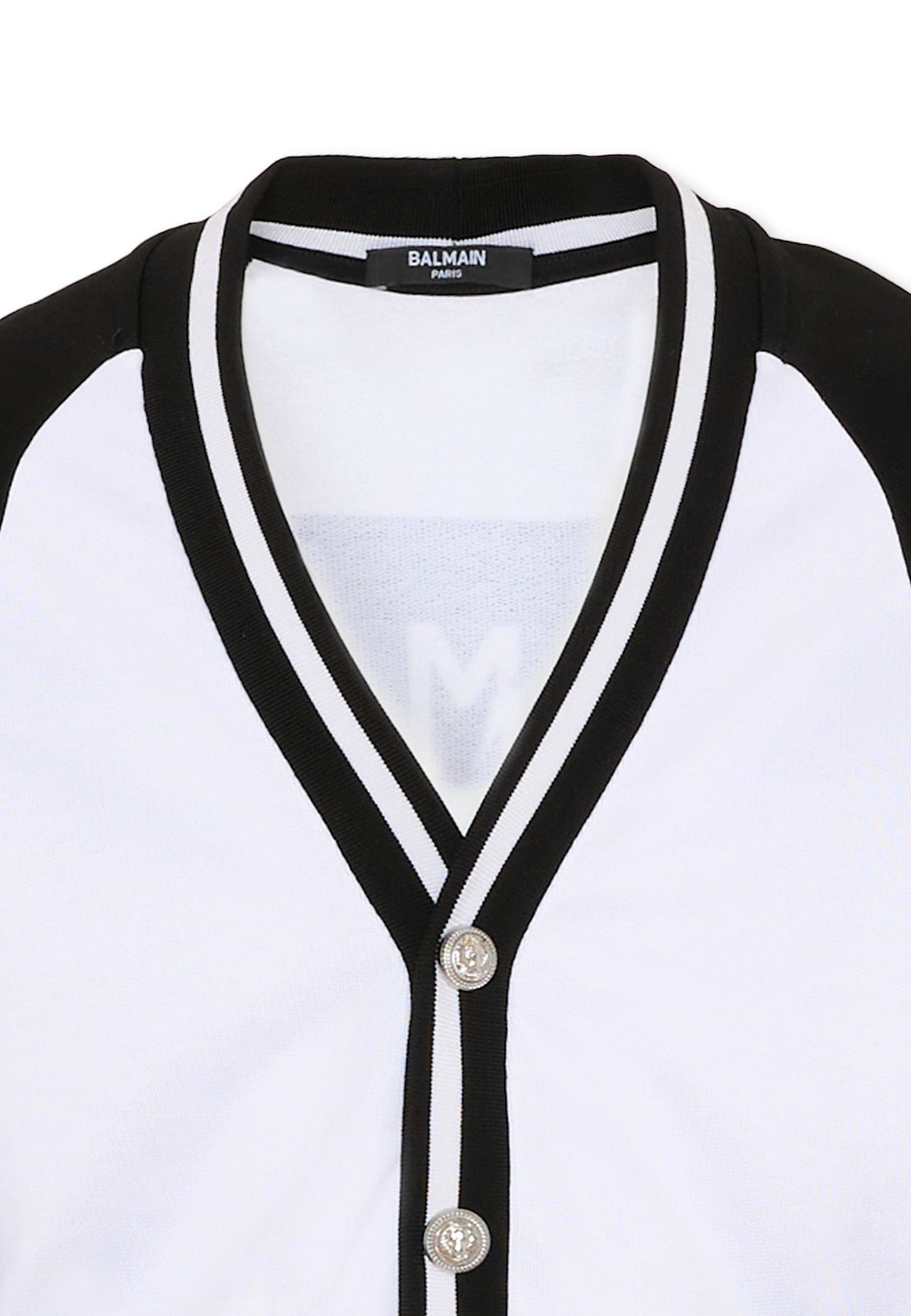 Balmain White Cardigan For Kids With Logo In Multi