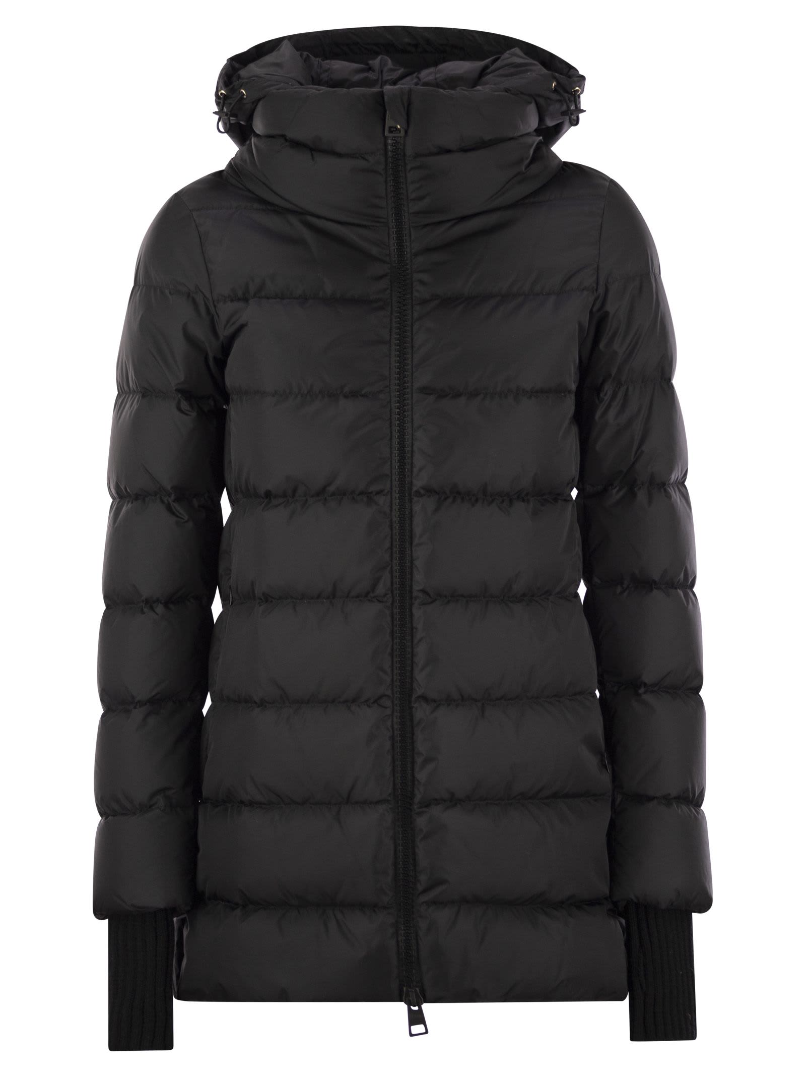 Shop Herno Medium Down Jacket With Hood In Black