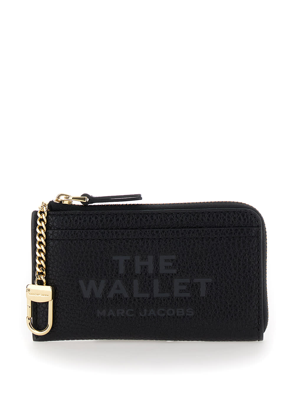 Marc Jacobs Black Wallet With Logo Detail And Snap Hook In Hammered Leather Woman