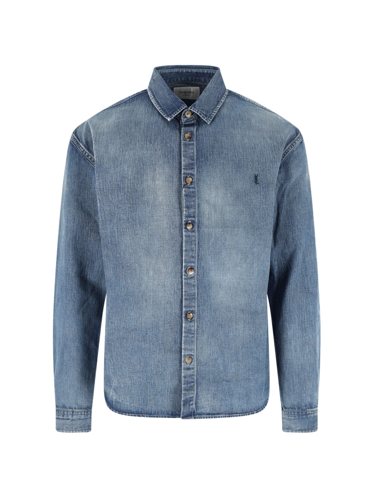 Saint Laurent Cassandre' Blue Cotton Shirt In Blue