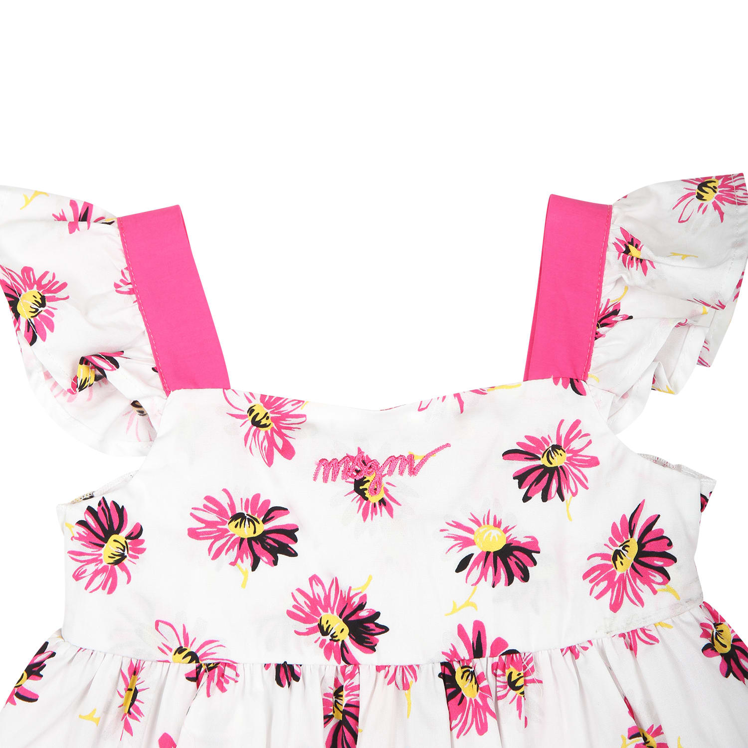 Shop Msgm White Dress For Baby Girl With Flowers Print