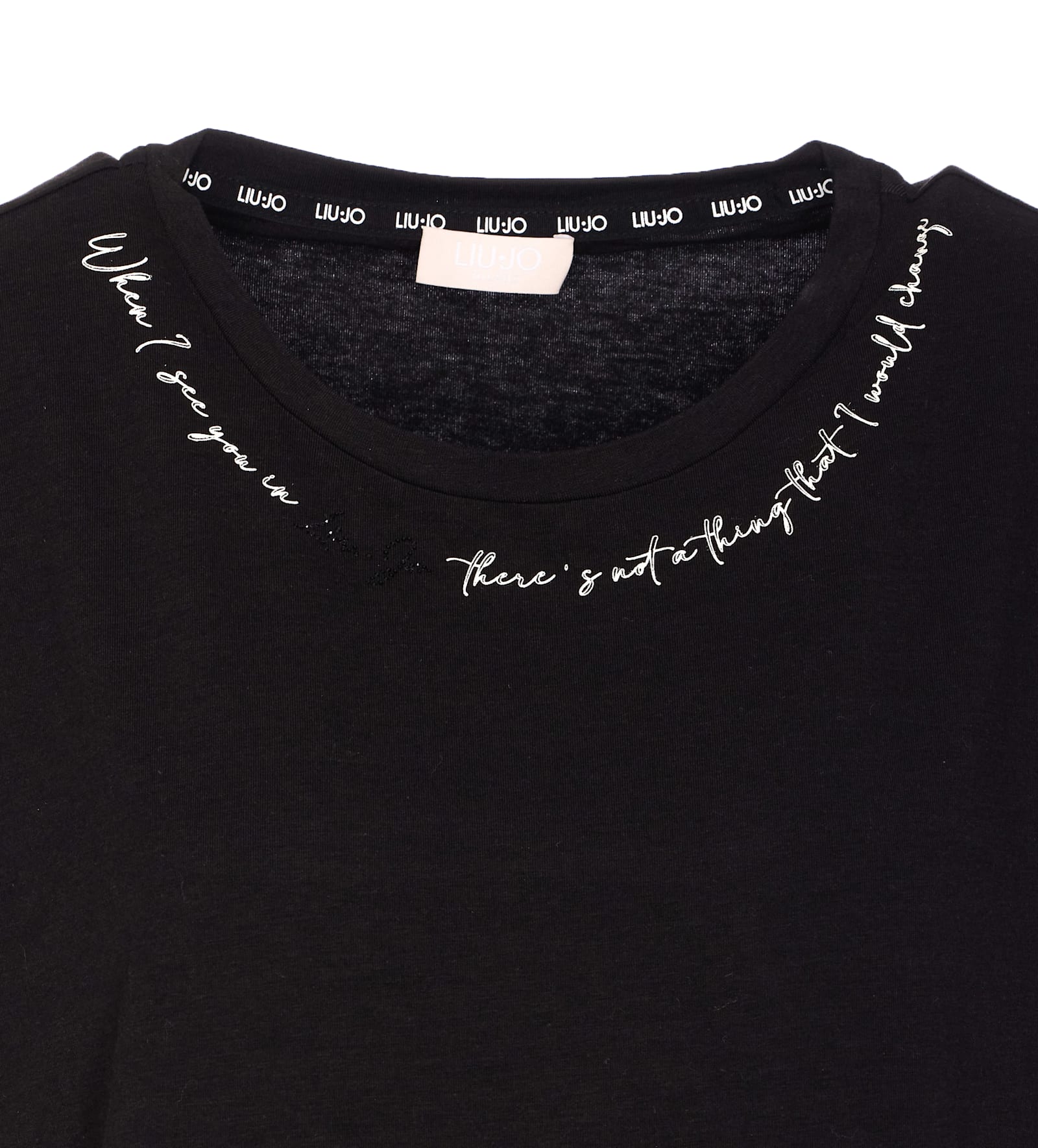 Liu •jo Crewneck T-shirt With Graphic And Strass Detail In Black