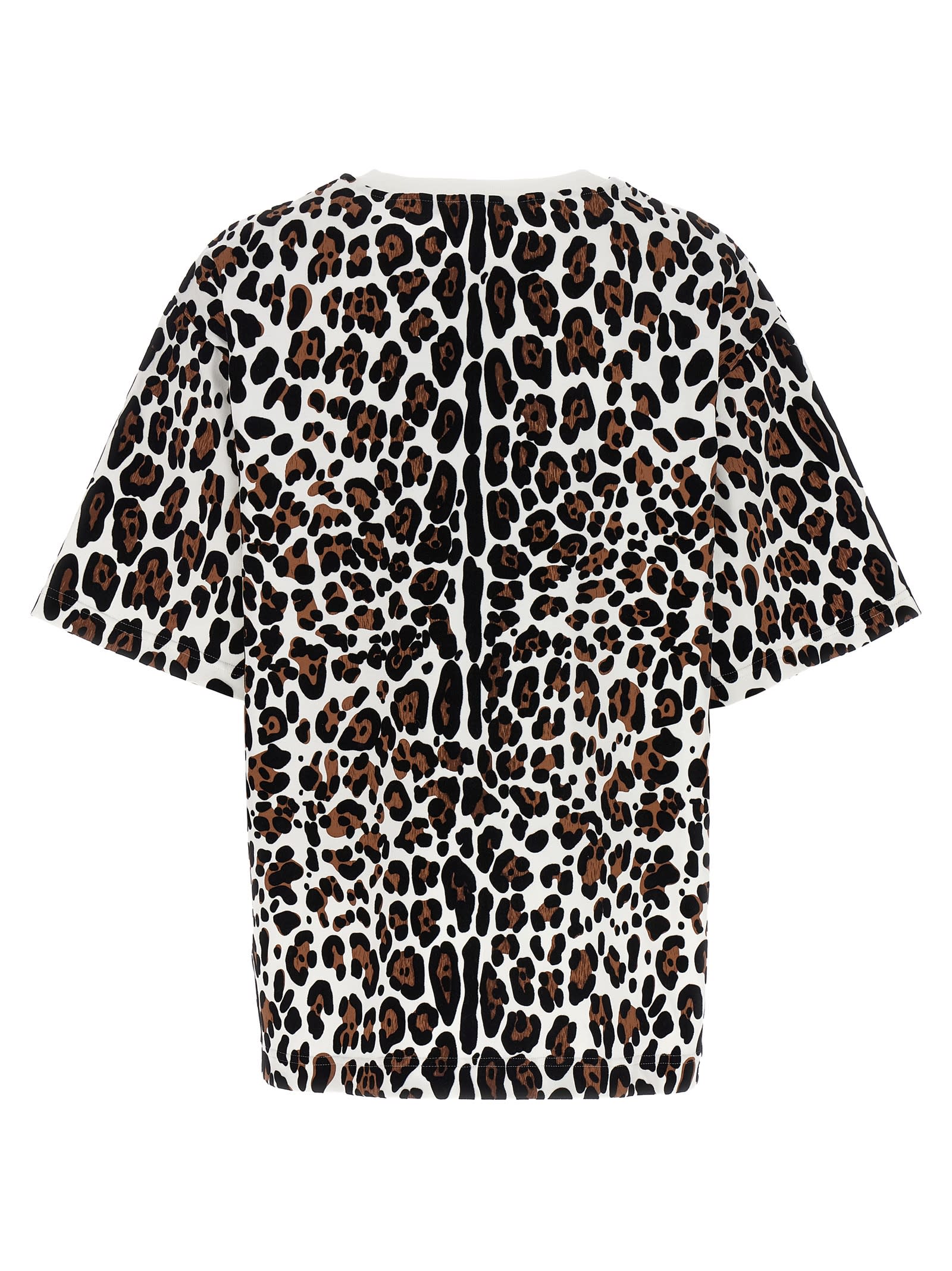 Dolce & Gabbana Crew Neck Flocked Cotton T-shirt With Animal Motif In Multicolor