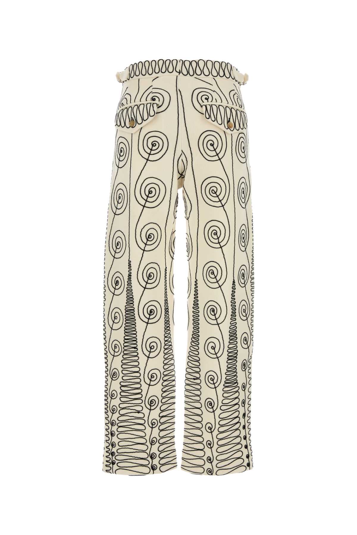 Bode Embroidered Wool Quillwork Pant In Creamblack