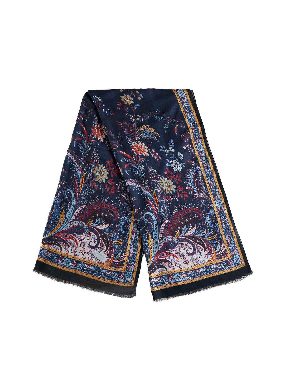 Shop Etro Floral Print Frayed Edge Scarf In Multicolor