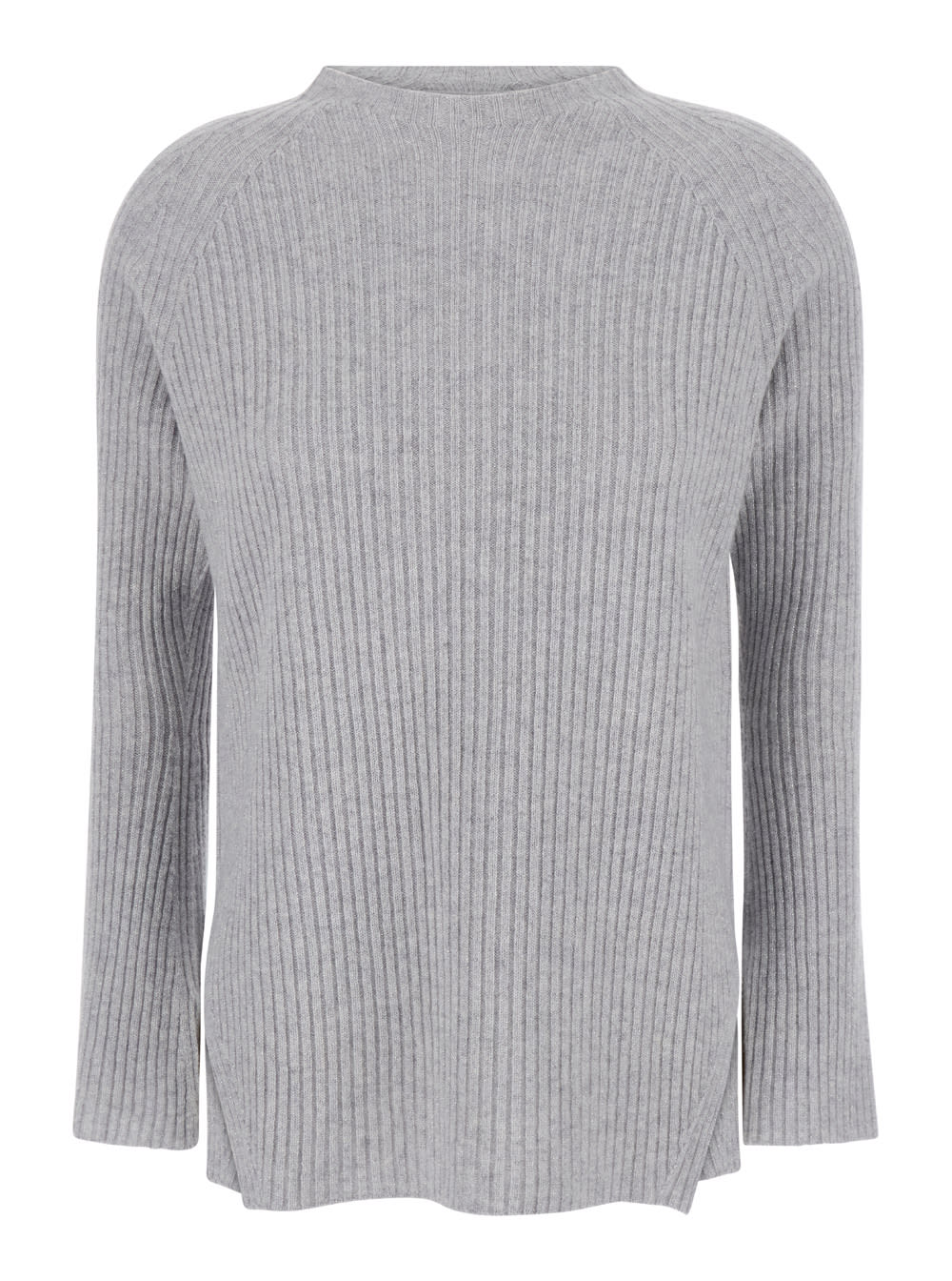 Grey Ribbed Sweater With U Neck In Knit Woman