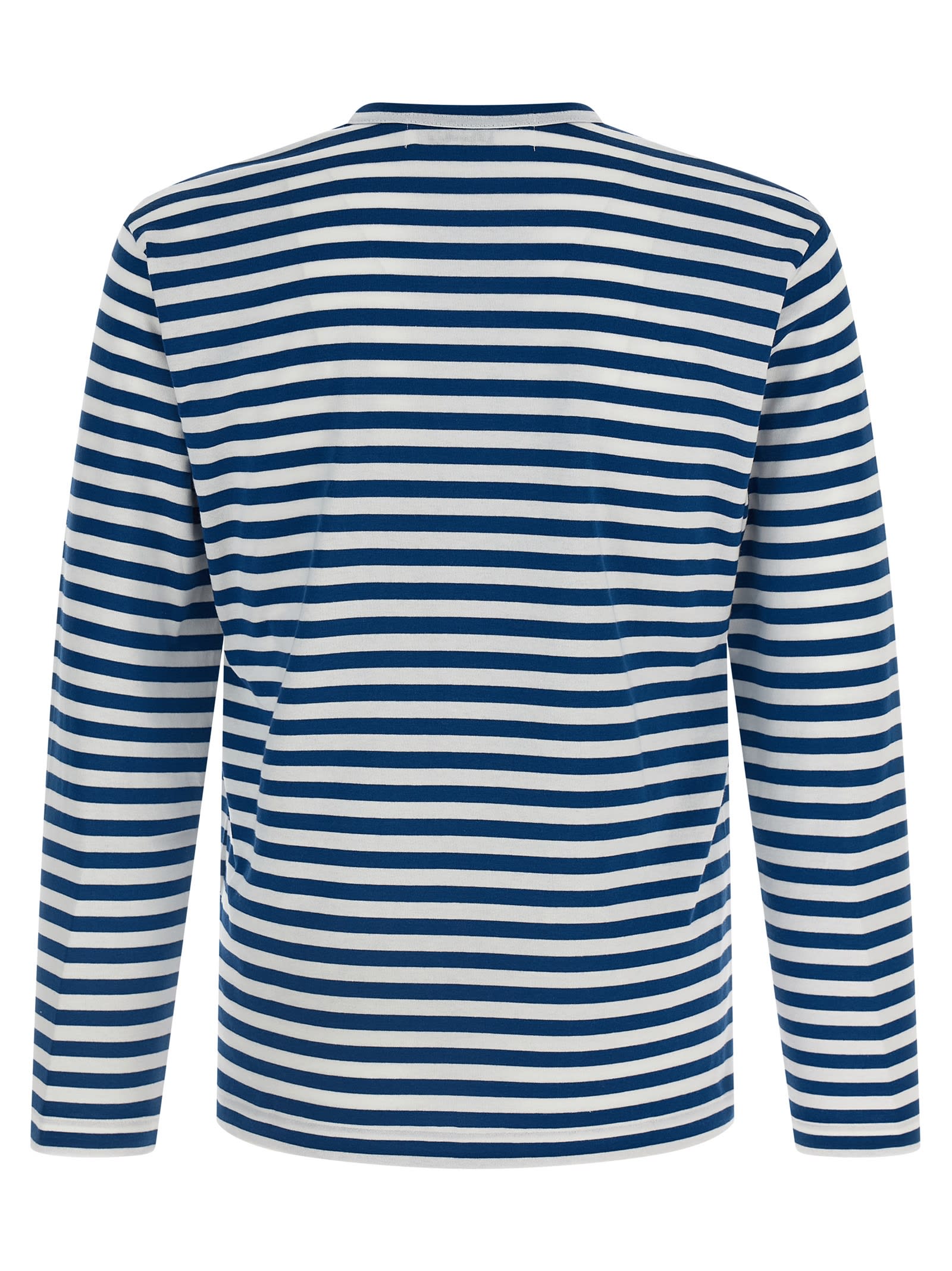 Comme Des Garçons Play Striped Long Sleeve Crew Neck T-shirt In Blue
