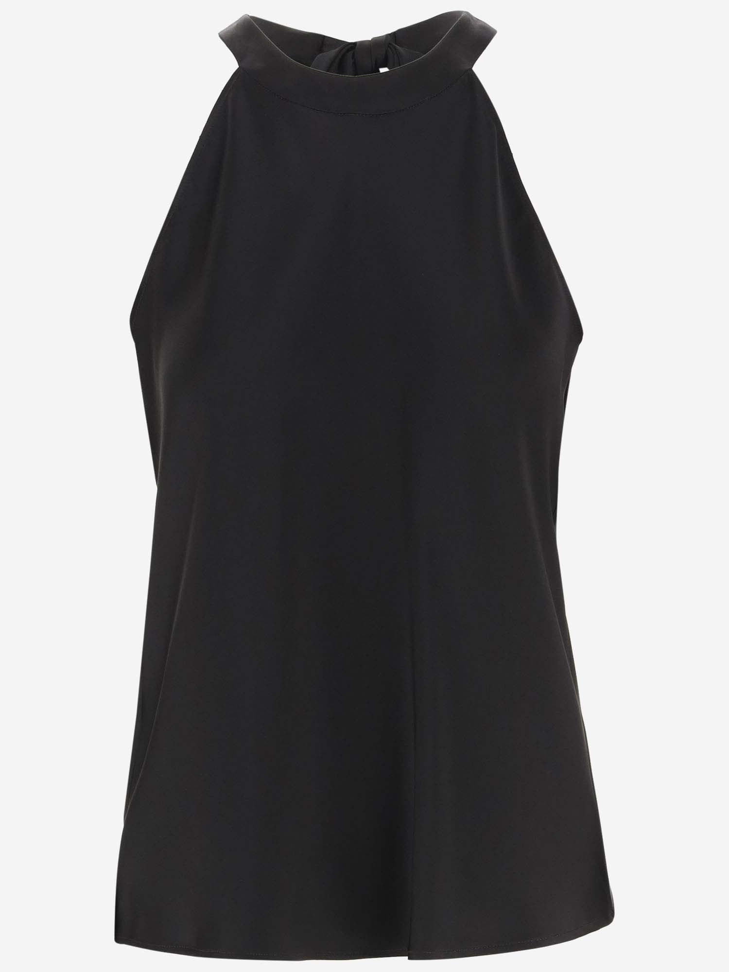 Shop Pinko Satin Top With Bow In Nero Limousine