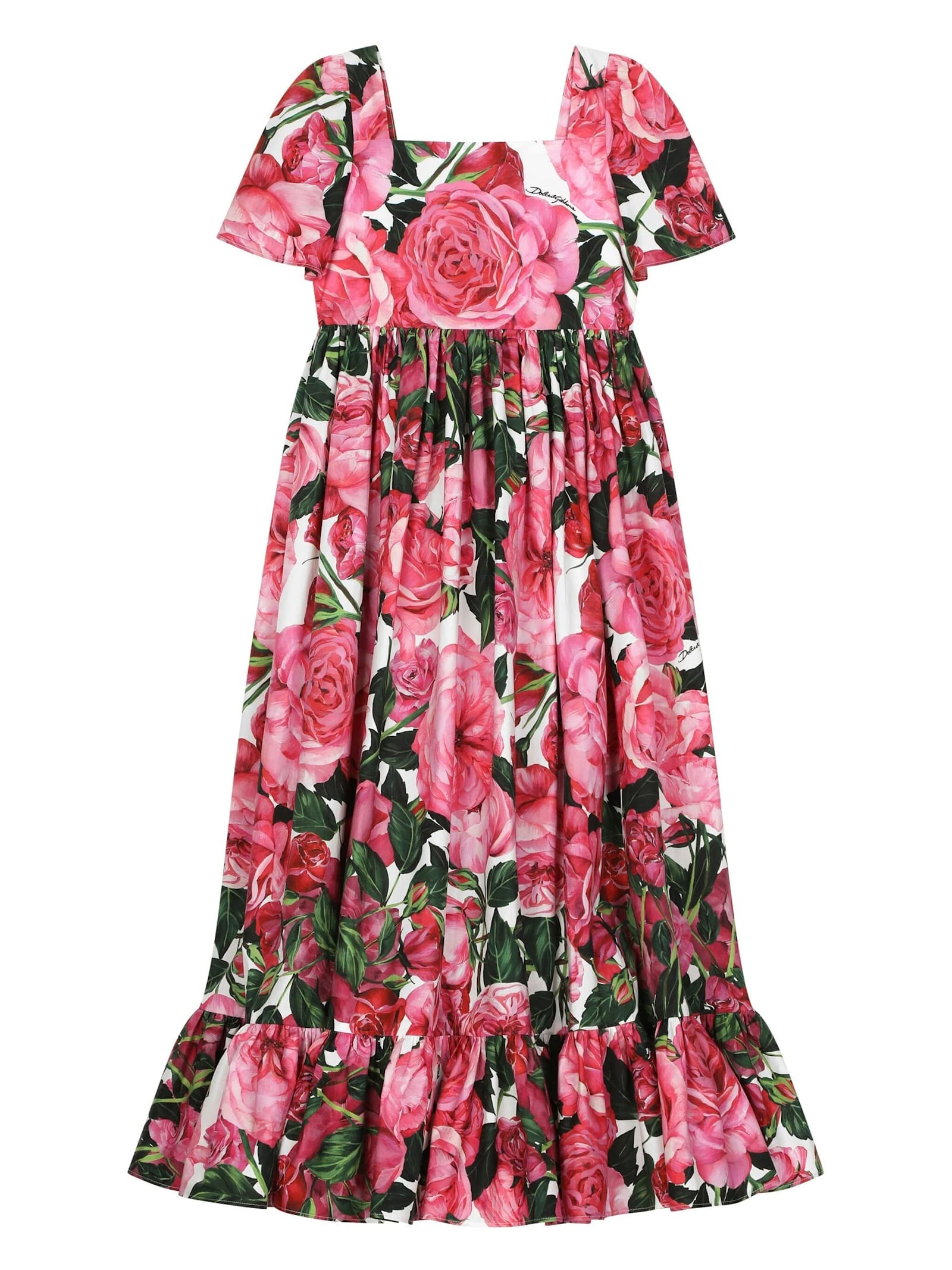 Dolce & Gabbana Floral Cotton Poplin Dress In Pink