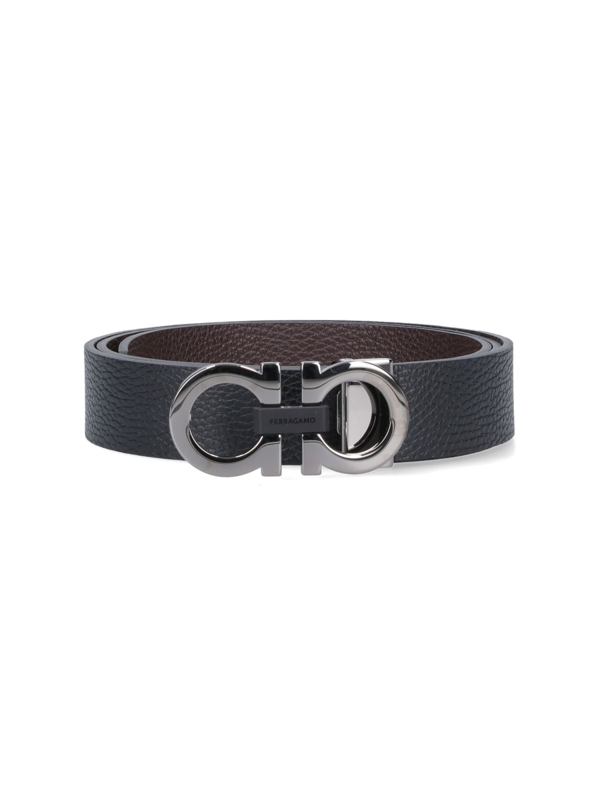 Shop Ferragamo Gancini Reversible Belt In Black