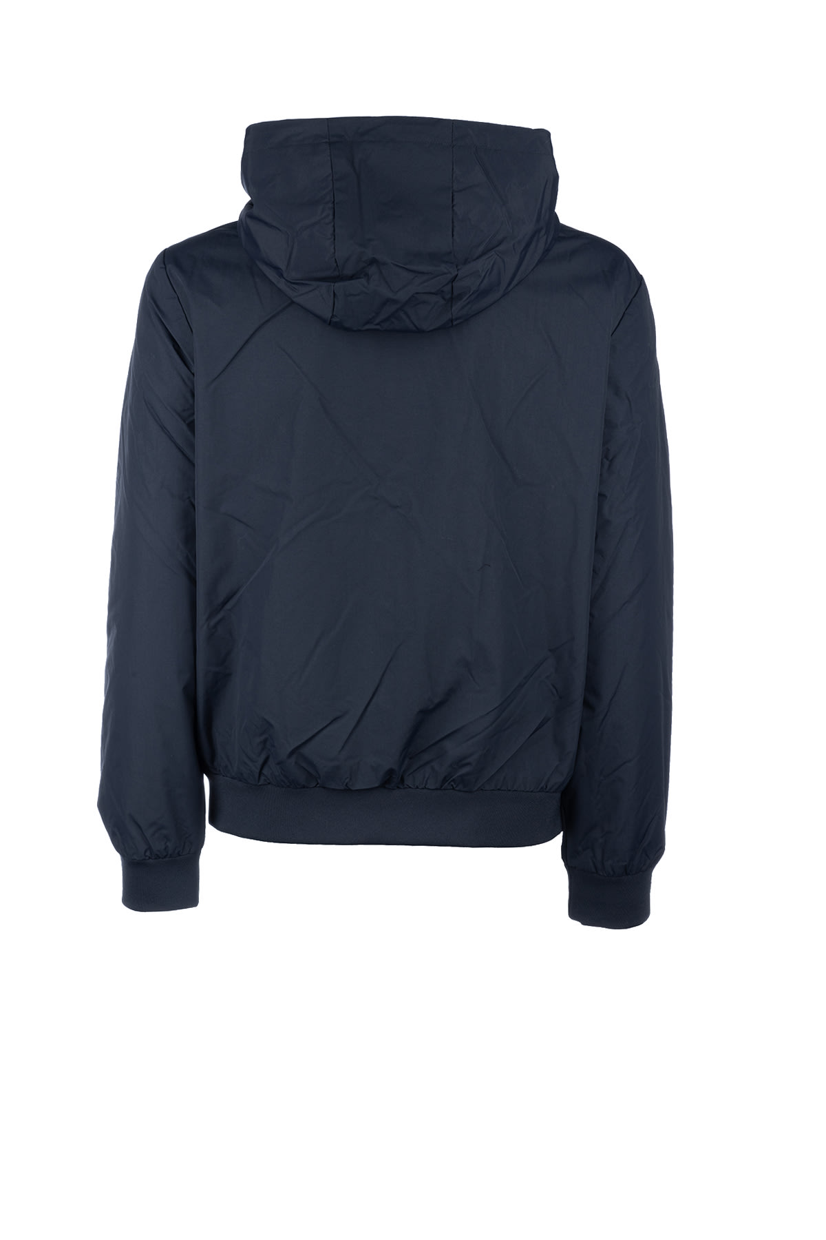 Ea7 Core Identity Hooded Bomber In Technical Fabric In Blue Silver Logo