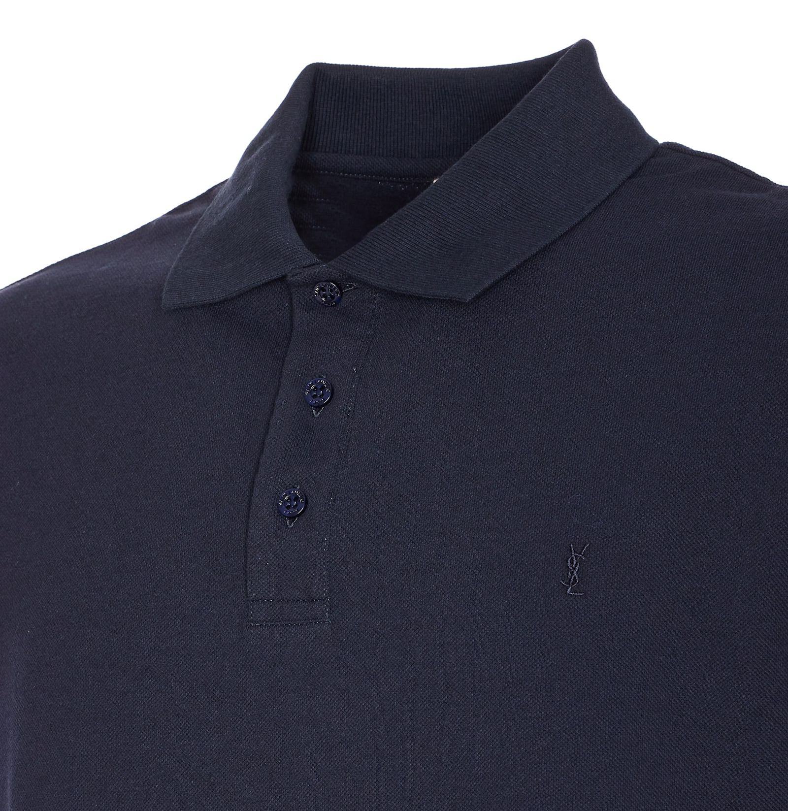 Saint Laurent Embroidered Monogram Polo Shirt In Blue