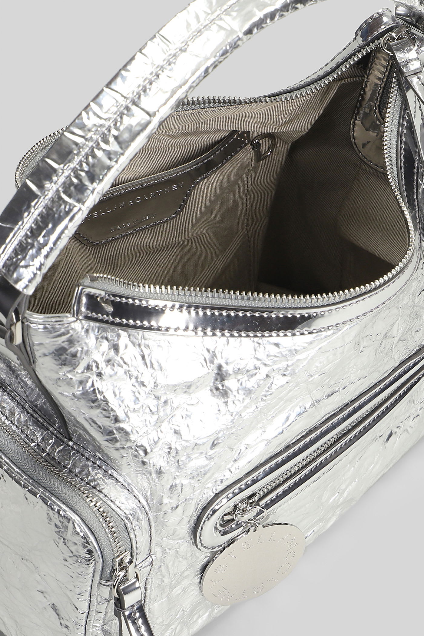 Stella Mccartney Dartmoor Small Shoulder Bag In Silver Polyamide In Silver