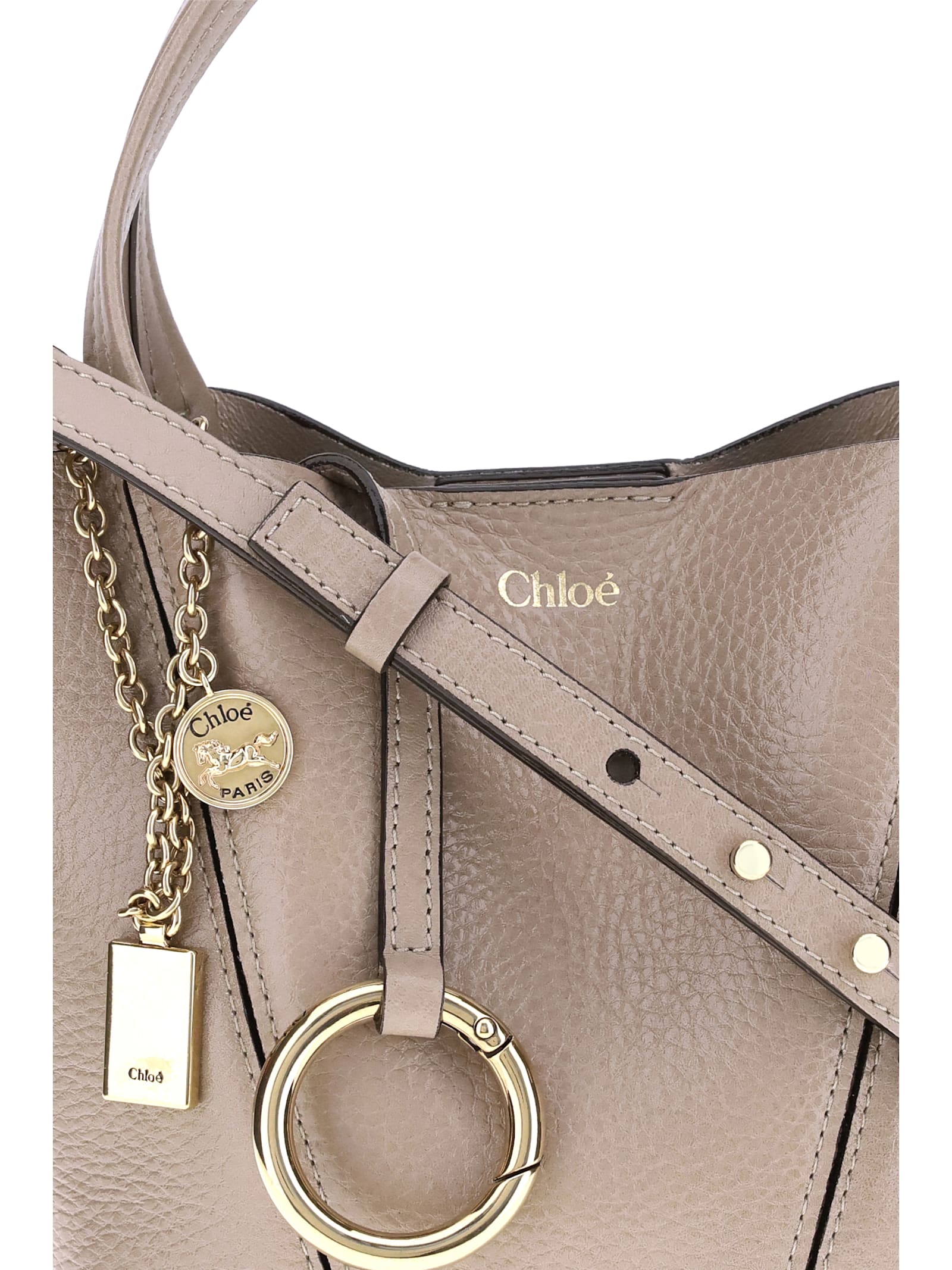 Chloé Spin Small Leather Tote Bag In Neutral