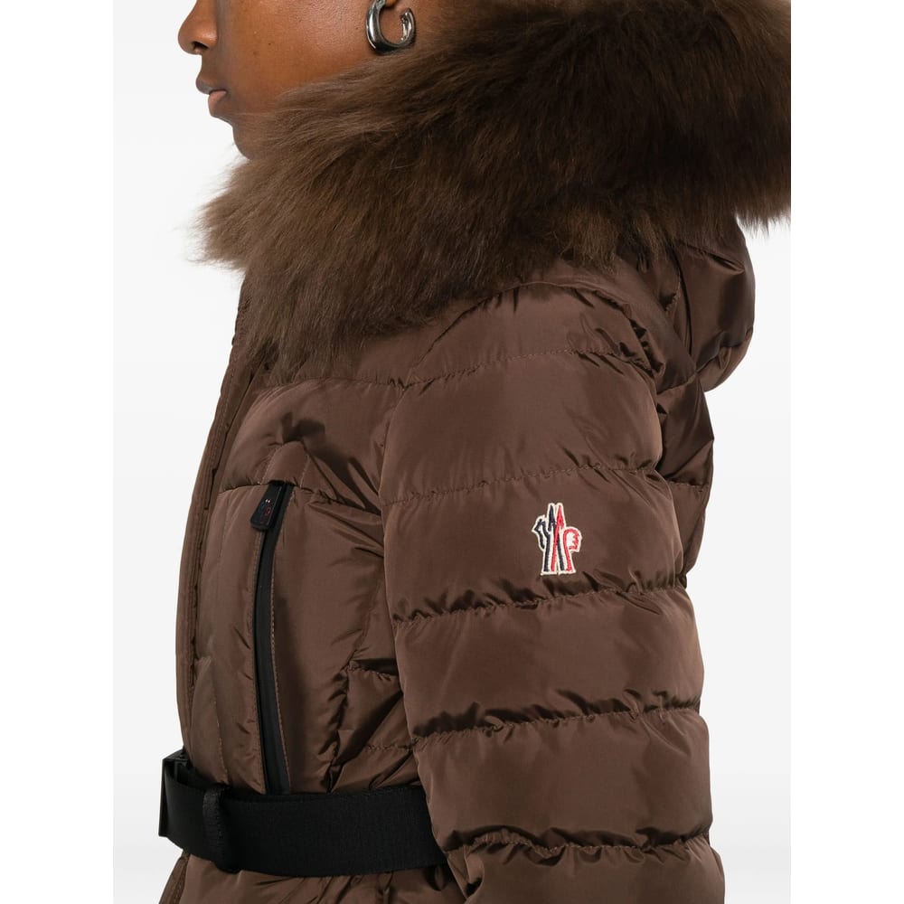 Moncler Belted Puffer Jacket In Brown