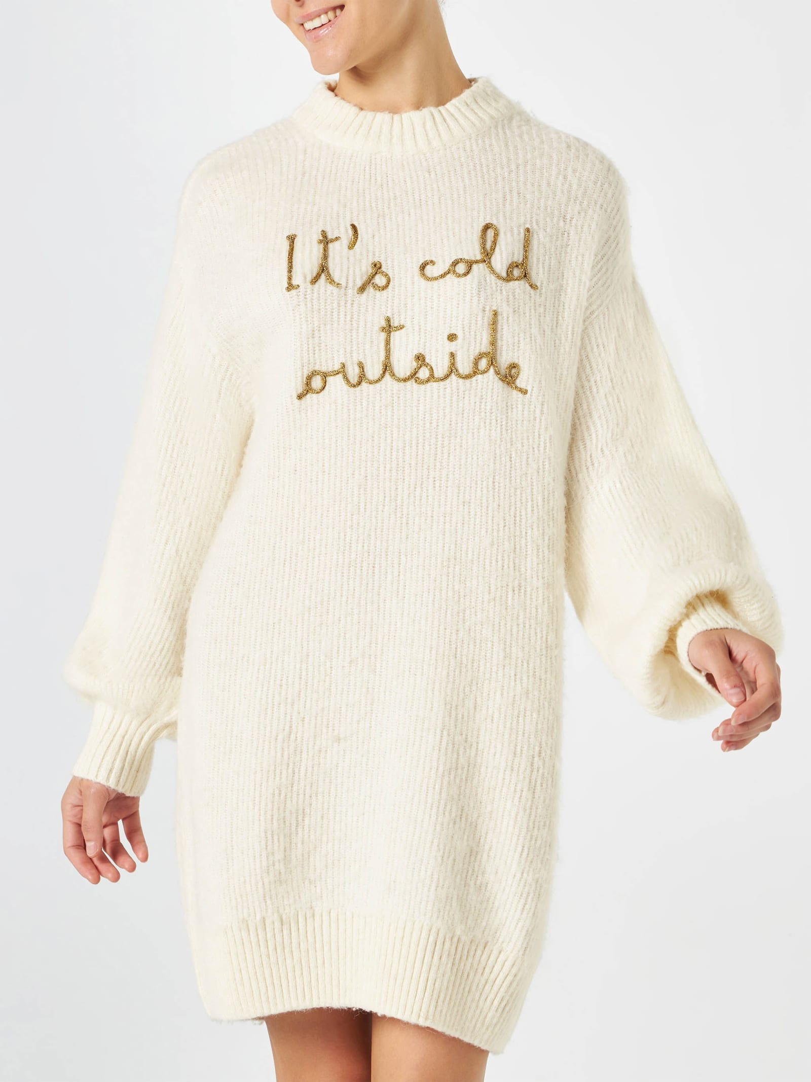Brushed Knit Dress With Its Cold Outside Embroidery
