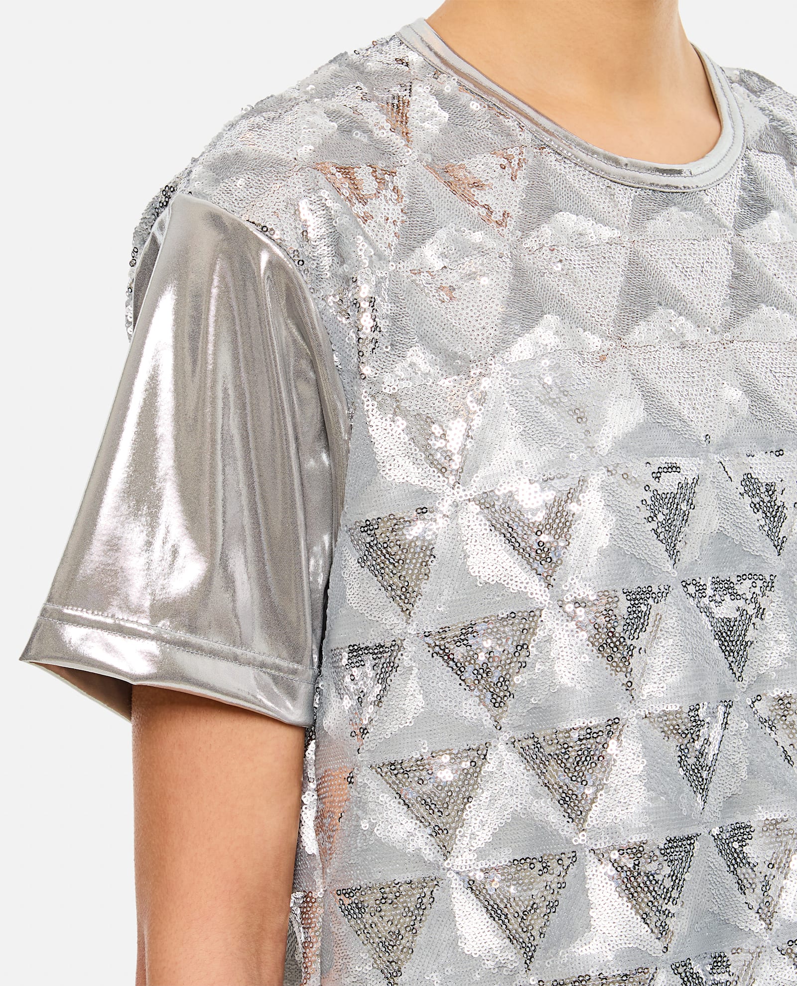 Junya Watanabe Geometric Sequin-embellished Crew-neck T-shirt In White