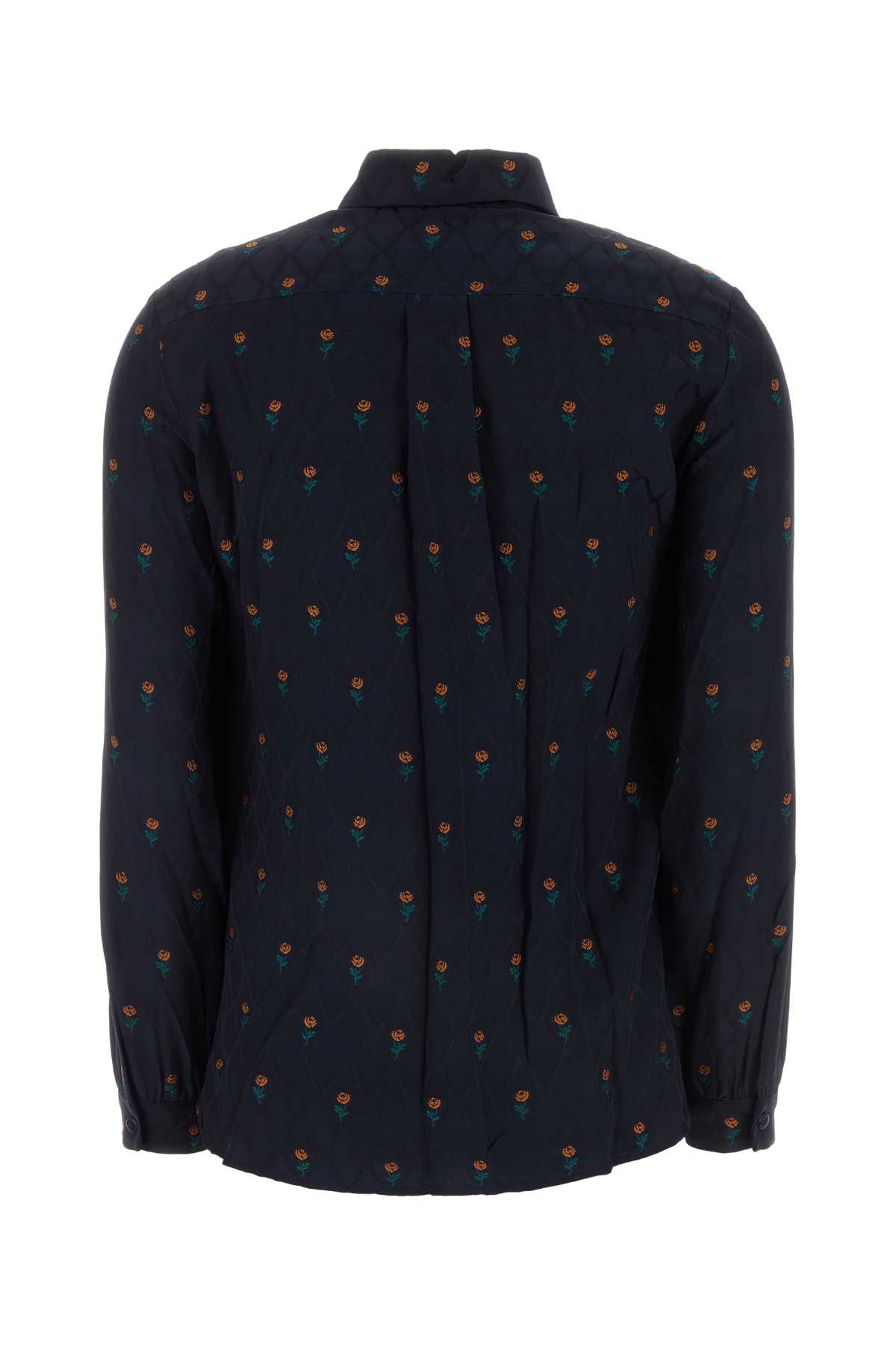 Shop Etro Midnight Blue Satin Shirt In B0065