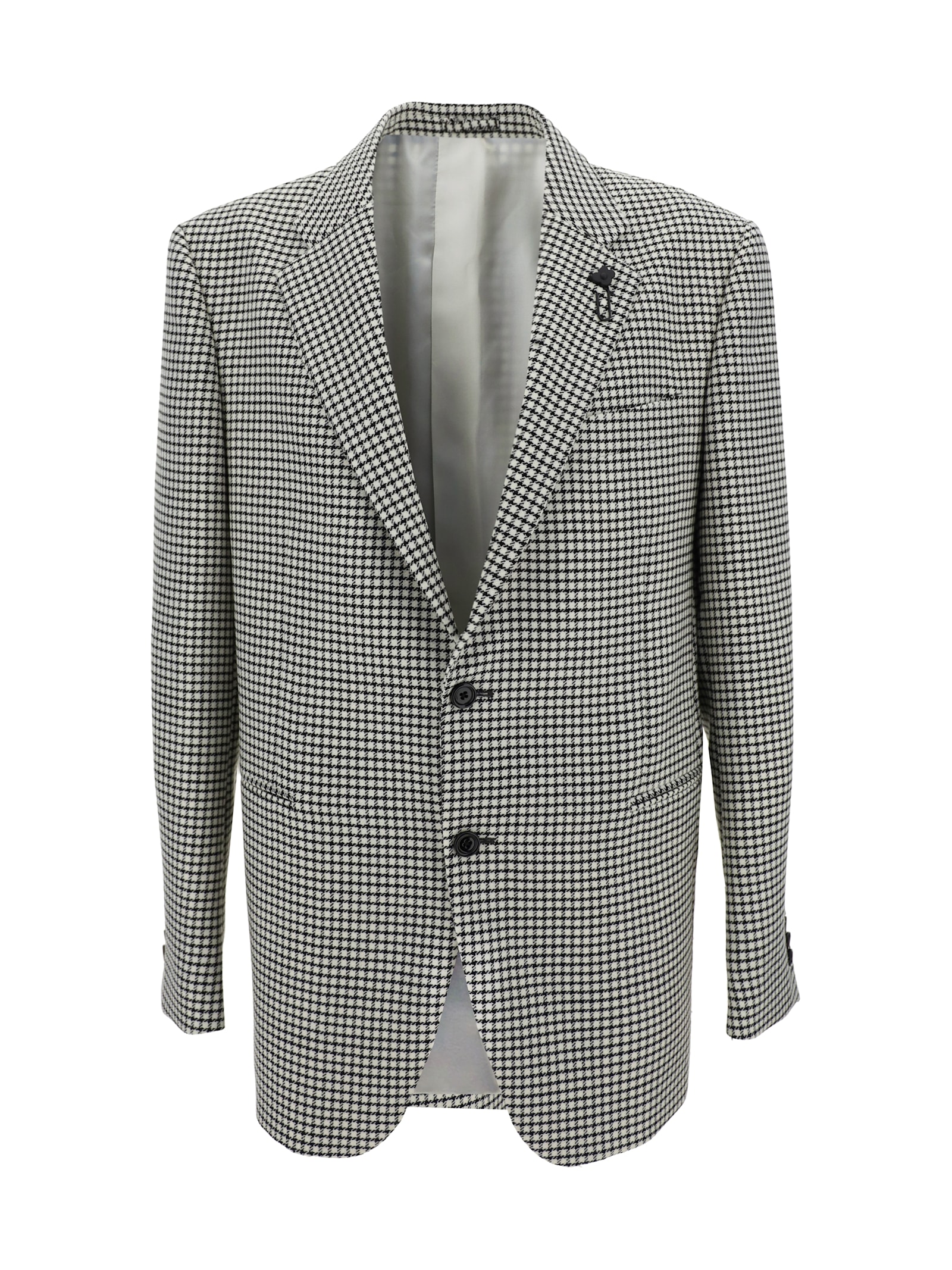 Black And White Single-breasted Jacket With Houndstooth In Wool Man