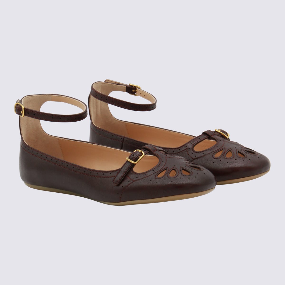 Chloé Chloe Misty Cut-out Leather Ballet Flats In Brown