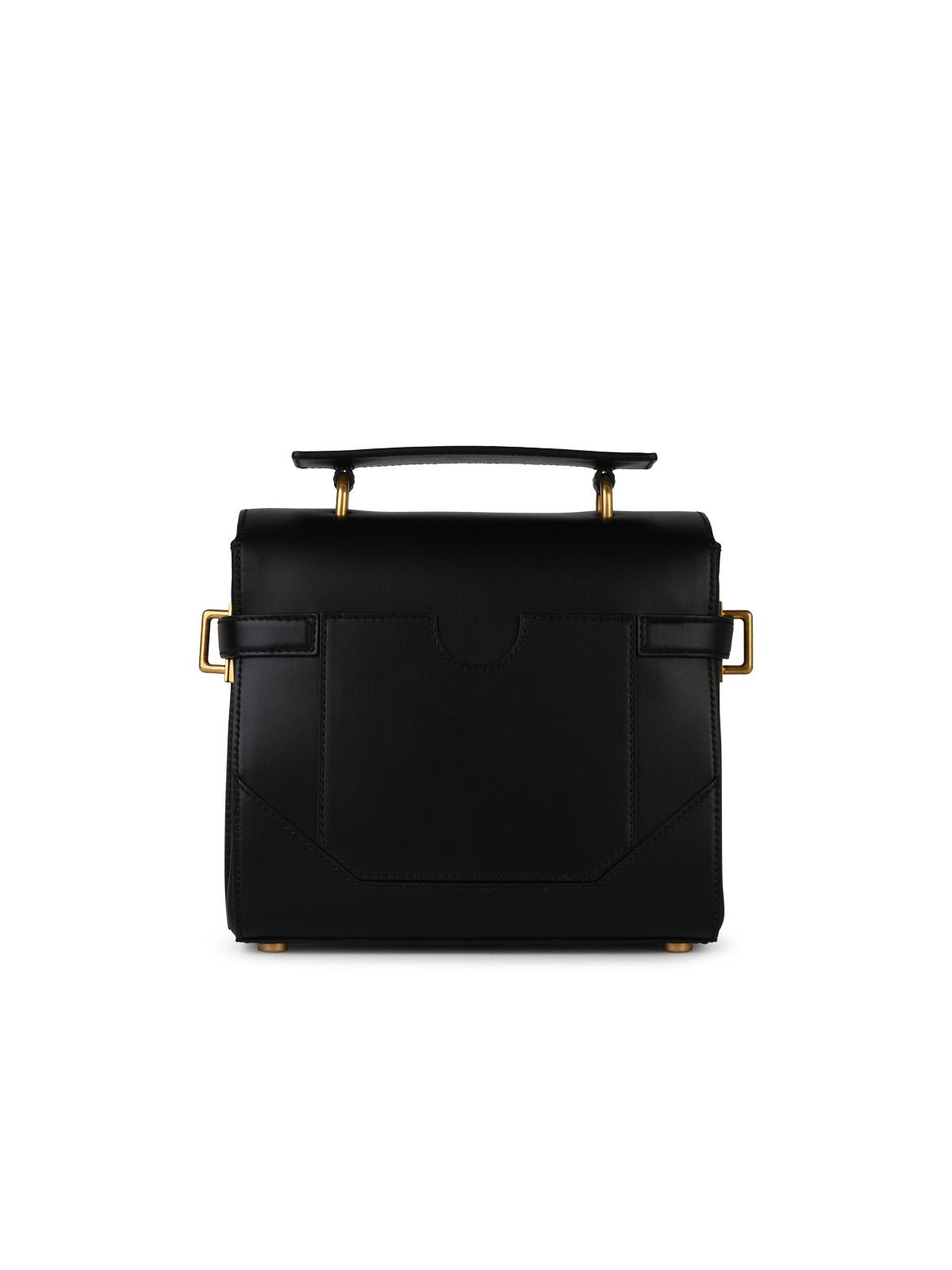 Balmain B-buzz 23 Monogram Leather Top Handle Bag In Black