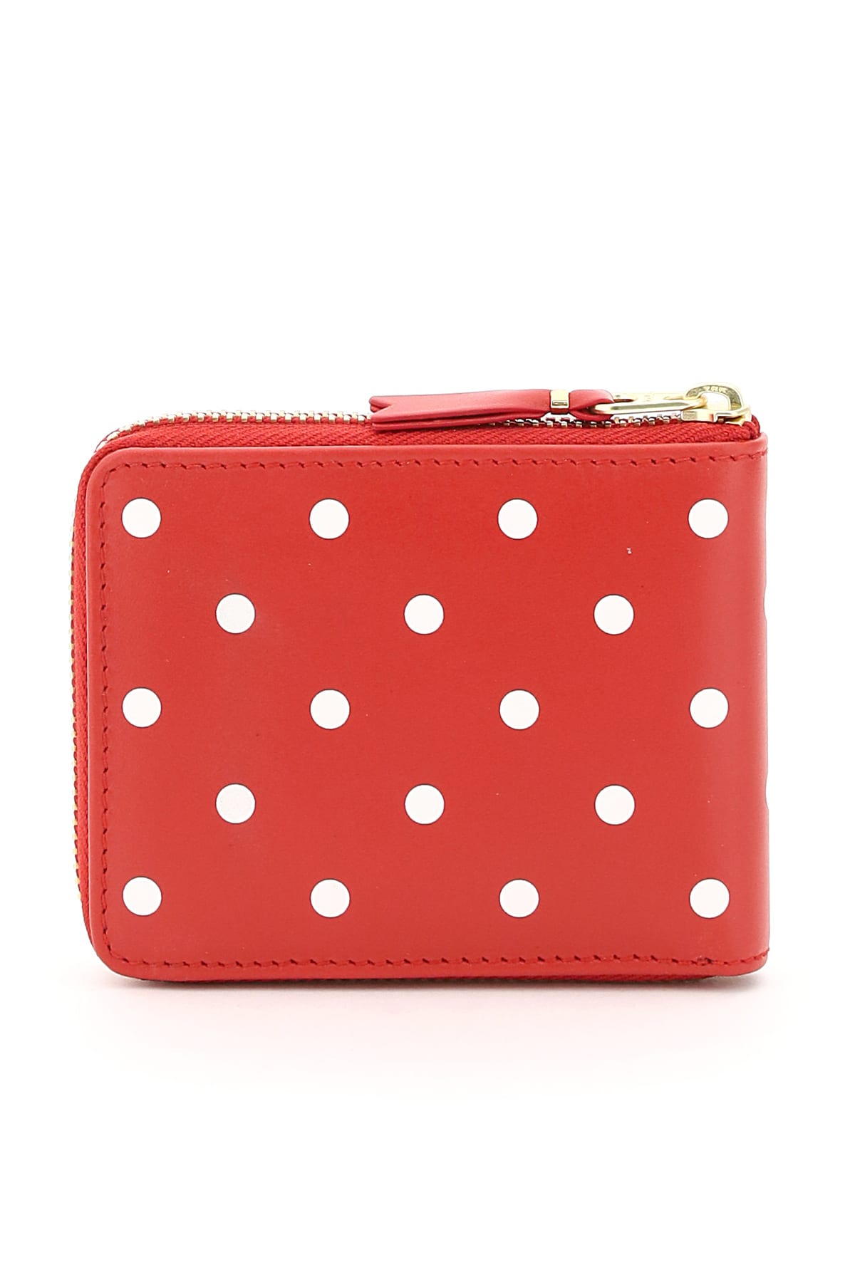Comme Des Garçons Leather Polkadot Wallet With Zipper In Red Red