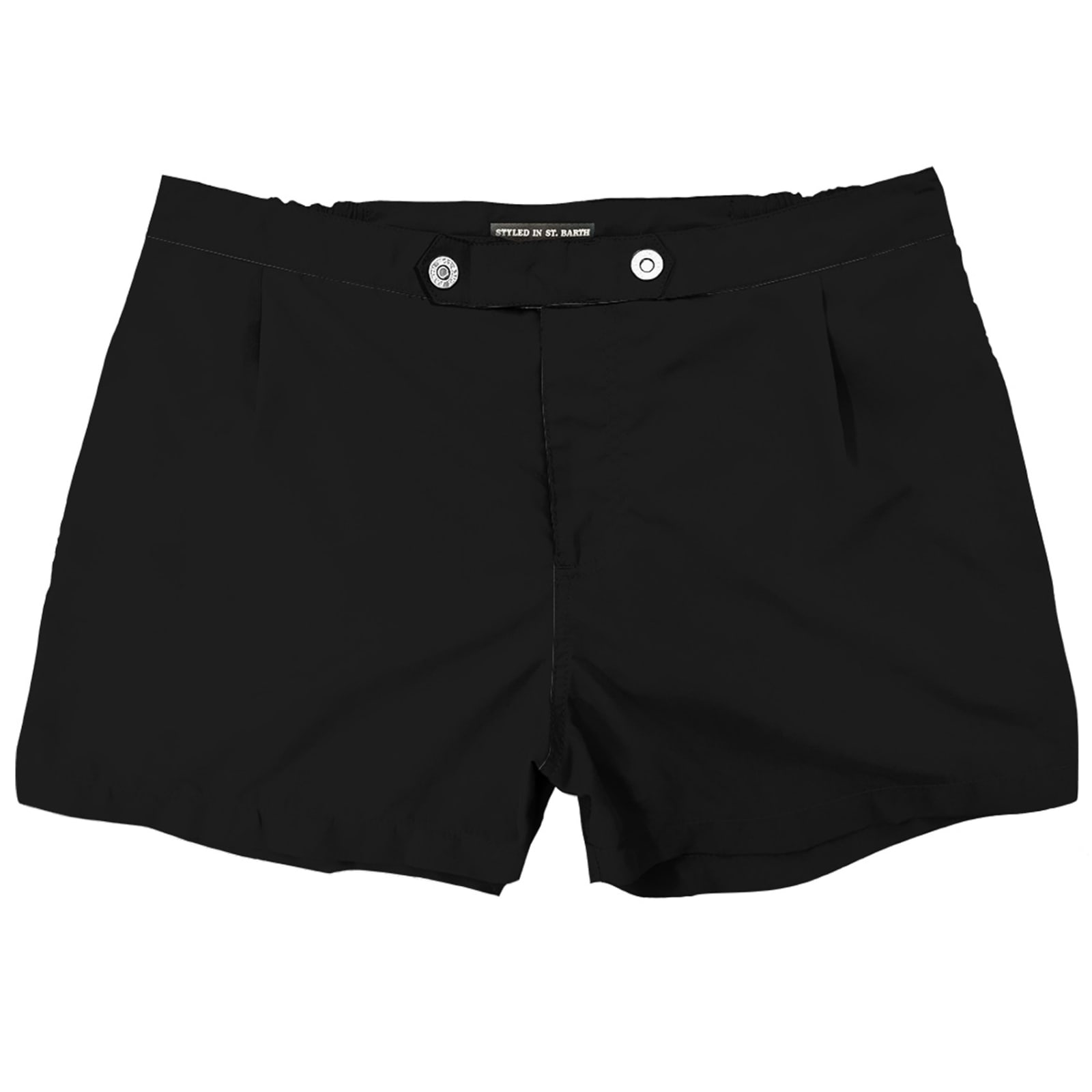 MC2 Saint Barth Solid Black Swim Shorts With Button Front Fastening