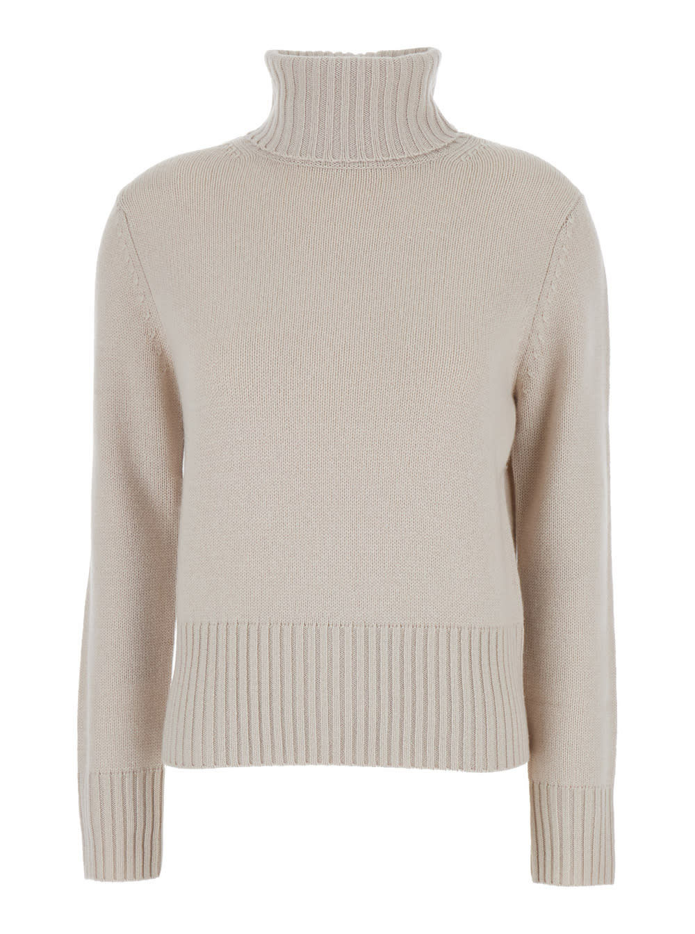 Shop Allude Beige High Neck Sweater In Wool And Cashmere Woman