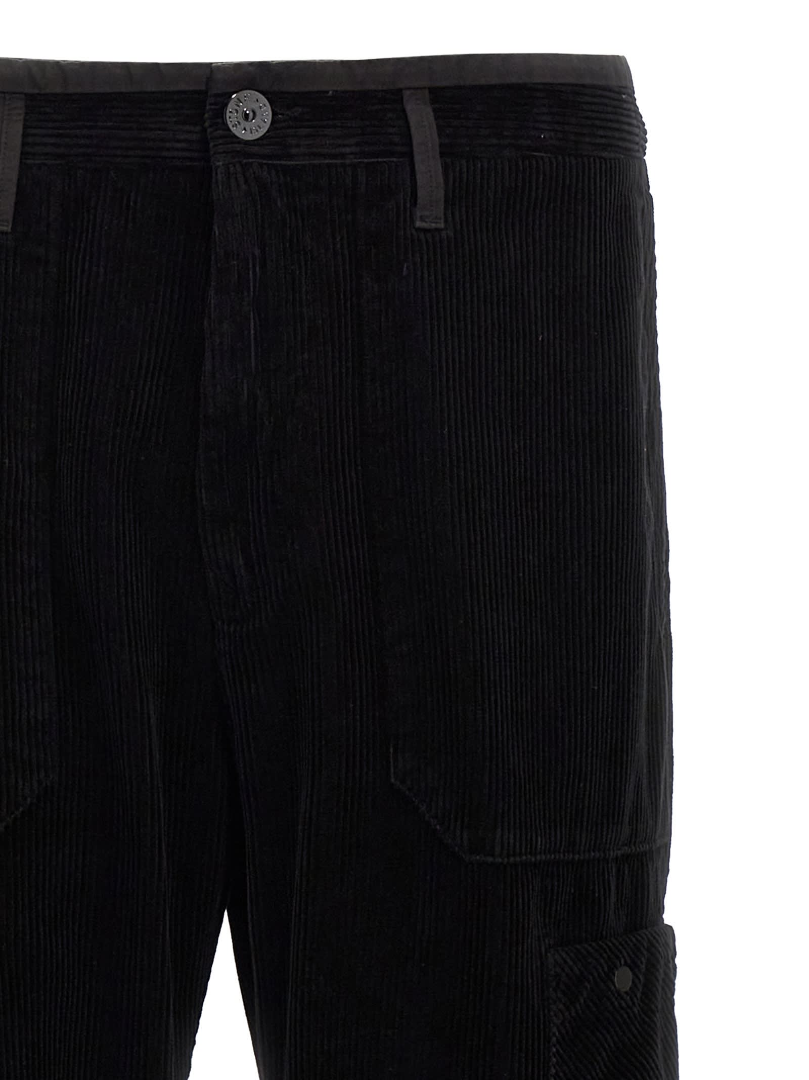 Shop Stone Island Velvet Cargo Pants In Black