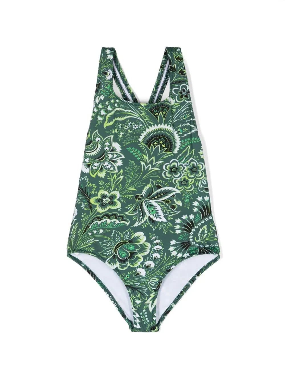 Shop Etro Green Swimwear With Paisley Motif