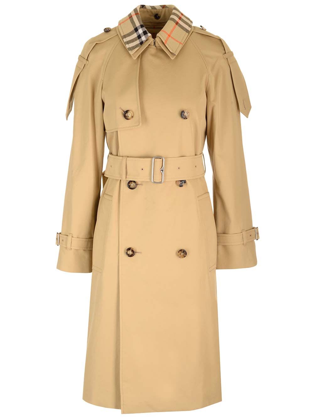 Shop Burberry Gabardine Long Trench Coat In Beige