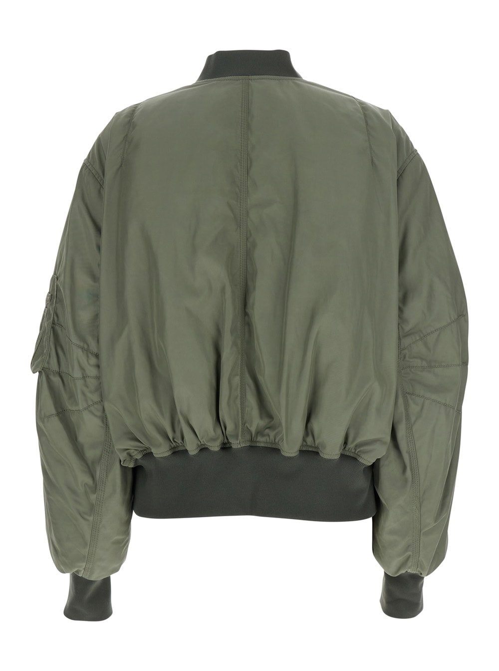 Green Bomber Jacket With Zip Pocket On The Sleeve In Tech Fabric Woman