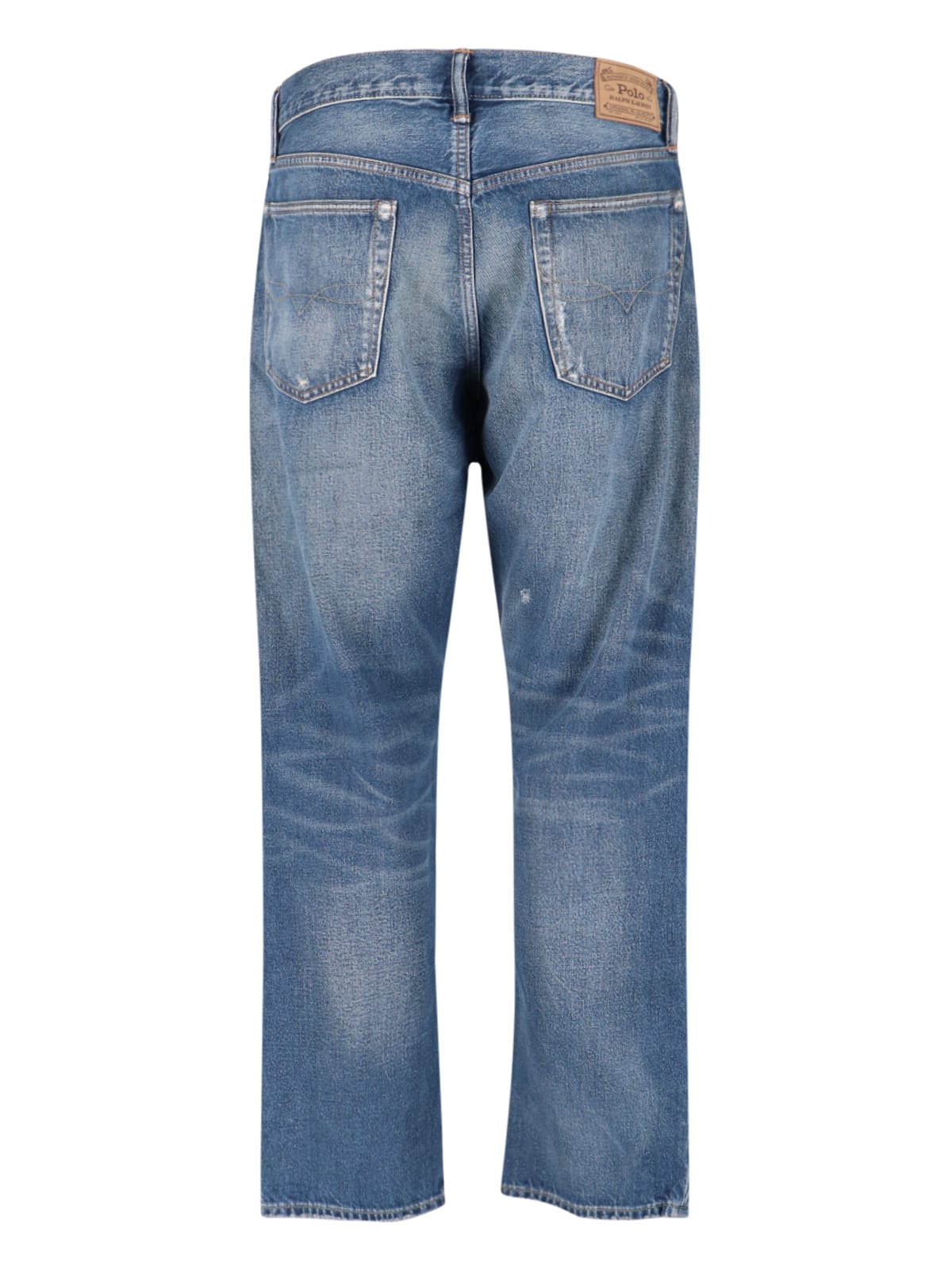 Polo Ralph Lauren Straight-leg Jeans In Medium Blue Denim With Distressed Finish In Blue