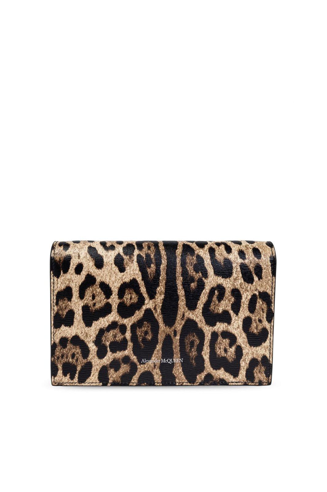 Shop Alexander Mcqueen Leopard Printed Small Skull Clutch Bag In Beige