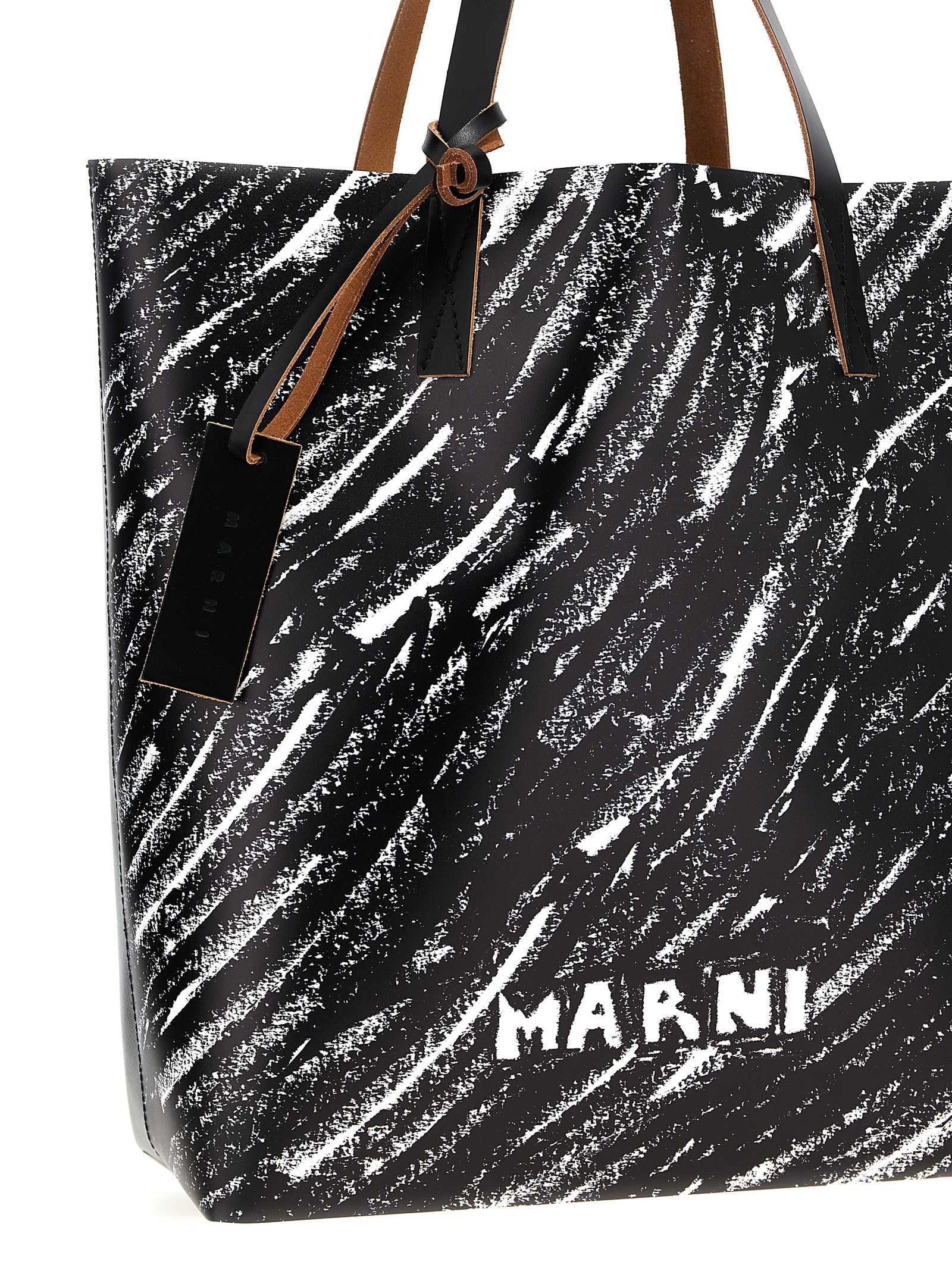 Shop Marni Tribeca N/s Shopping Bag In White/black