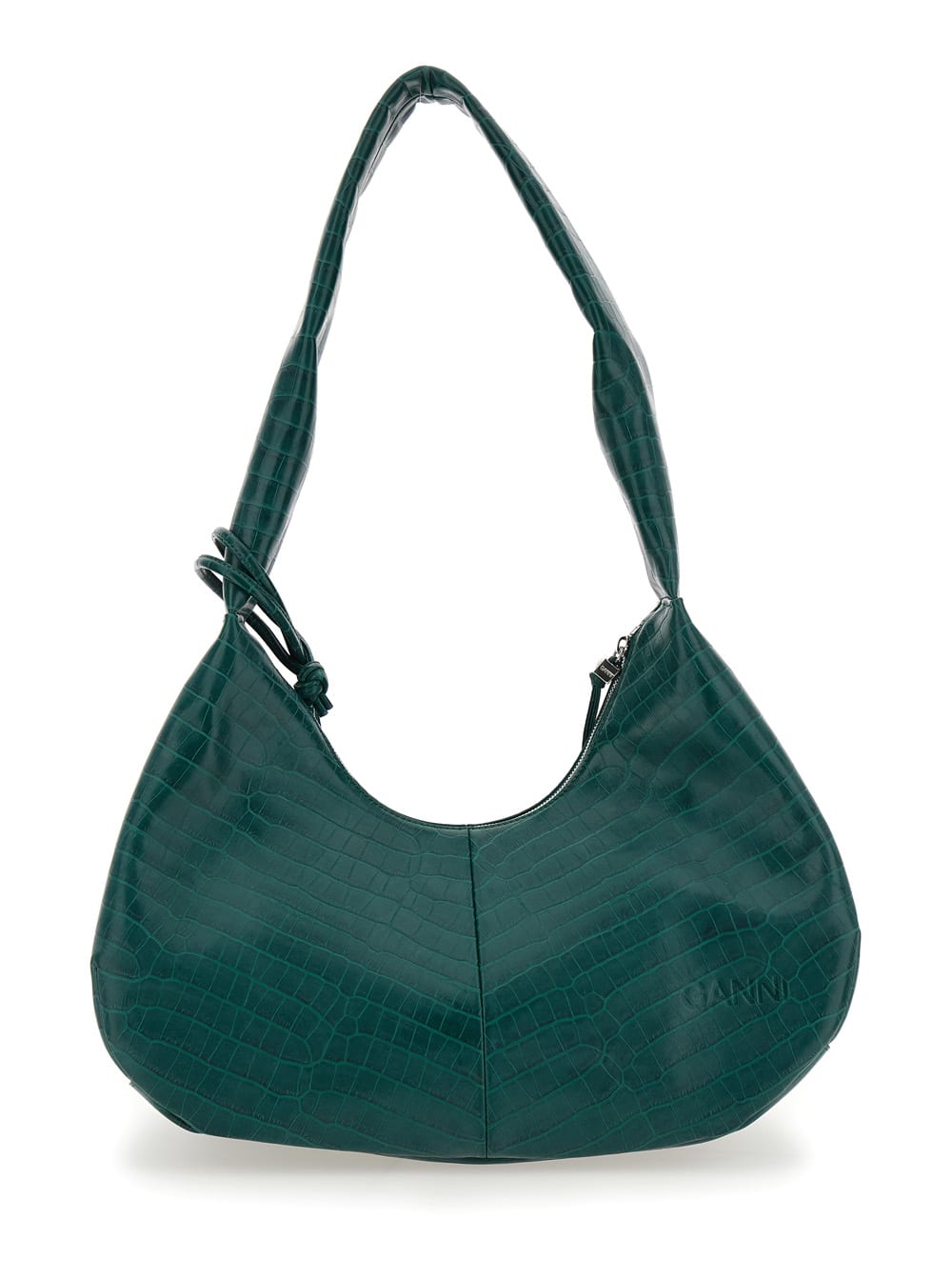 Ganni Medium Croco Hobo Bag In Green