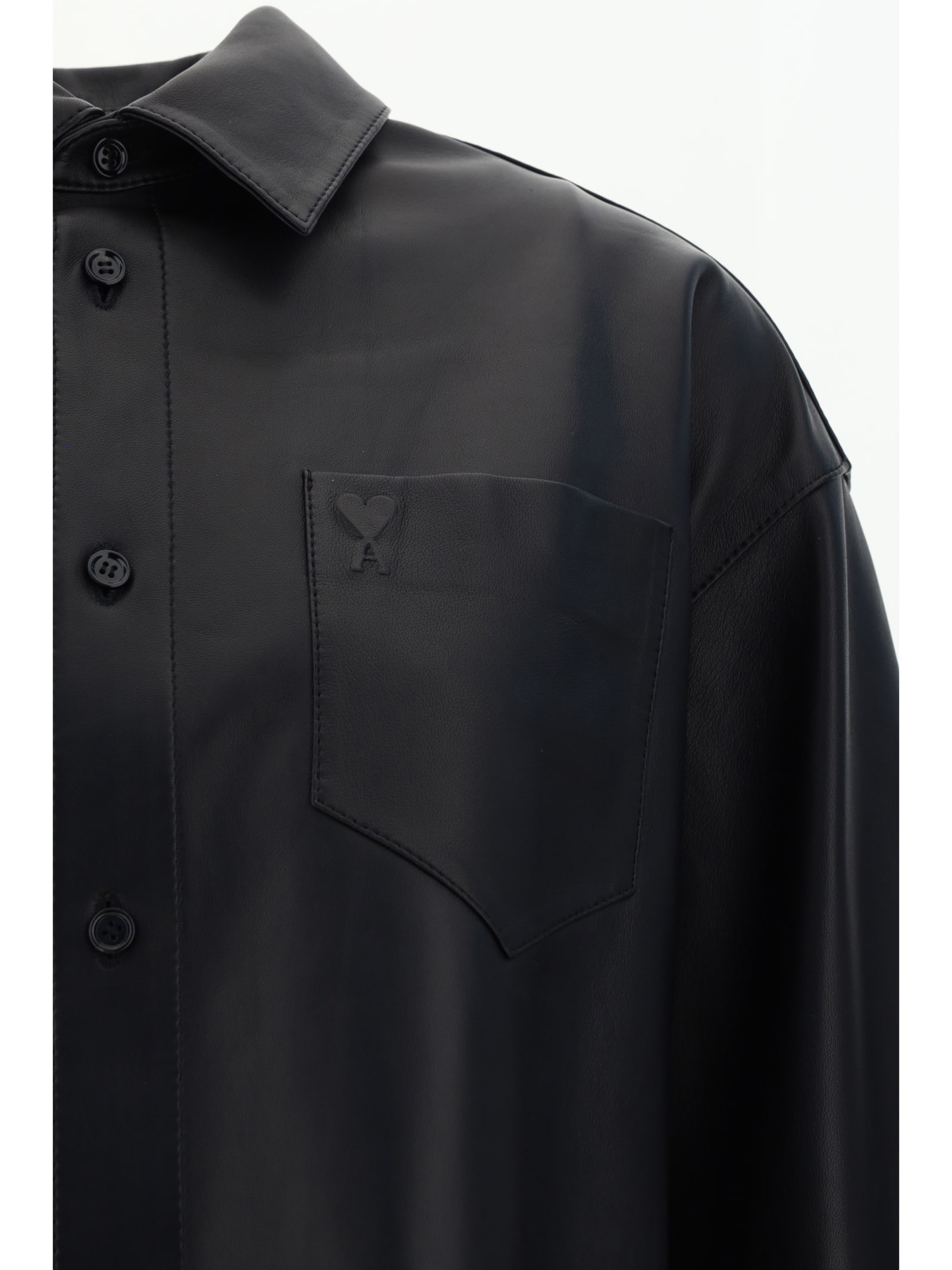 Shop Ami Alexandre Mattiussi Leather Shirt In Black