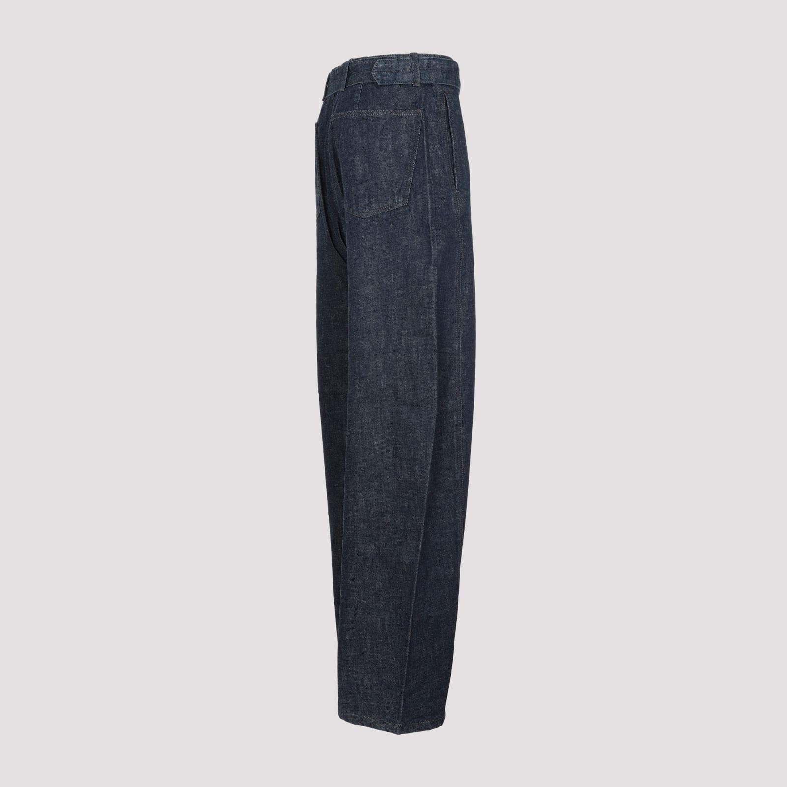 Shop Lemaire Twisted Belted Pants In Denim Indigo