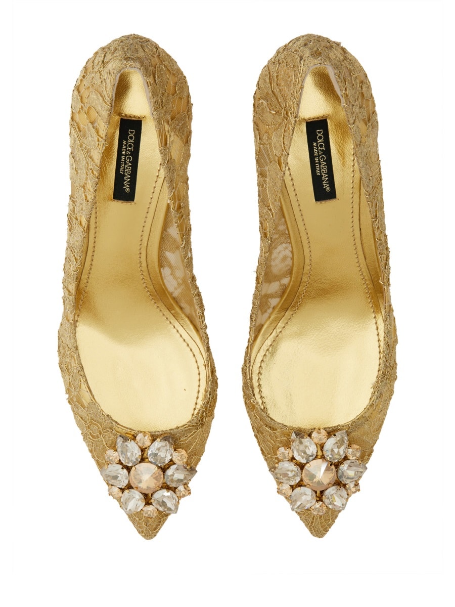 Shop Dolce & Gabbana Taormina Lace Pumps In Gold