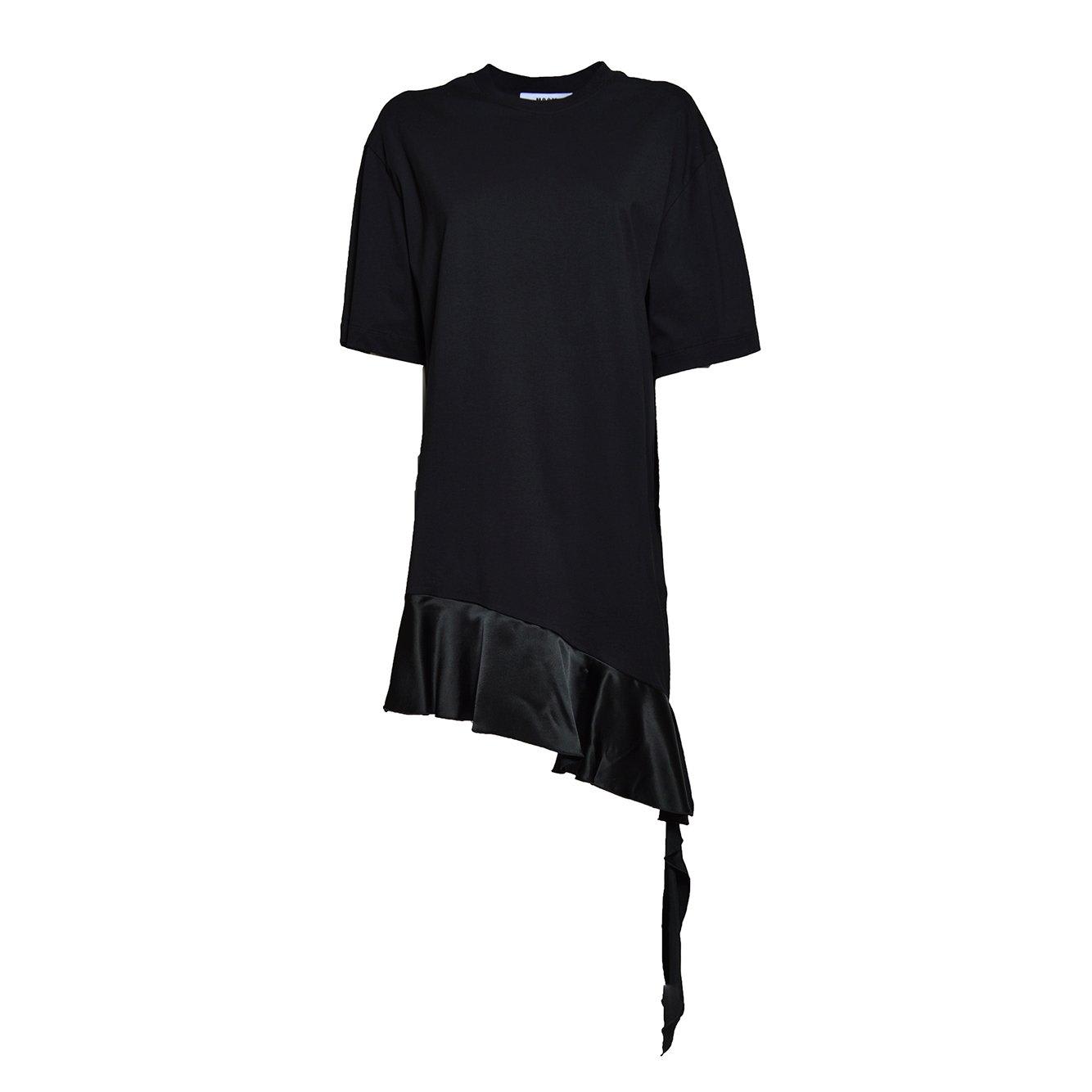 Shop Msgm Short-sleeved Asymmetric Mini T-shirt In Nero
