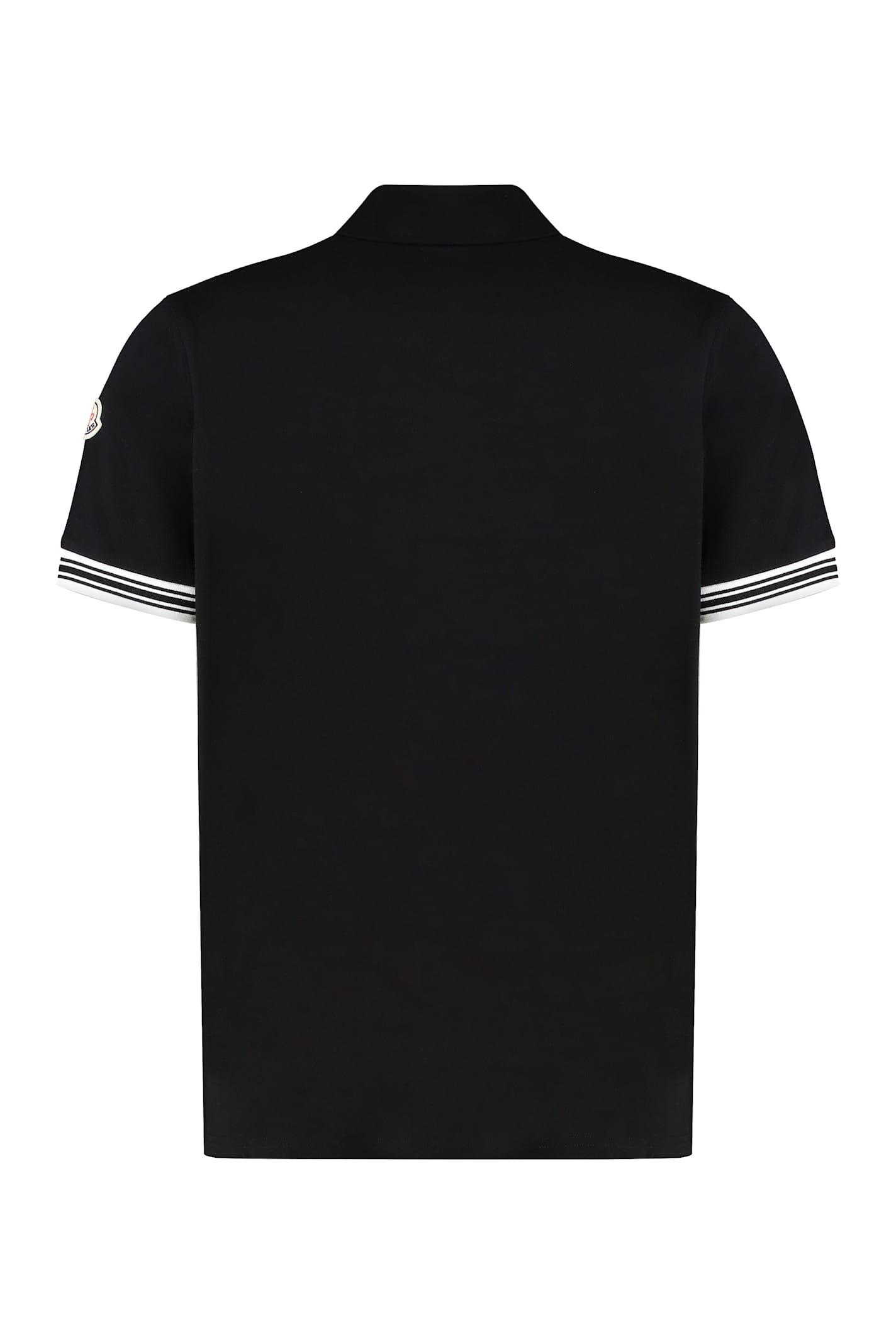 Moncler Polo Shirt With Side Slits And Ribbed Edges In Black