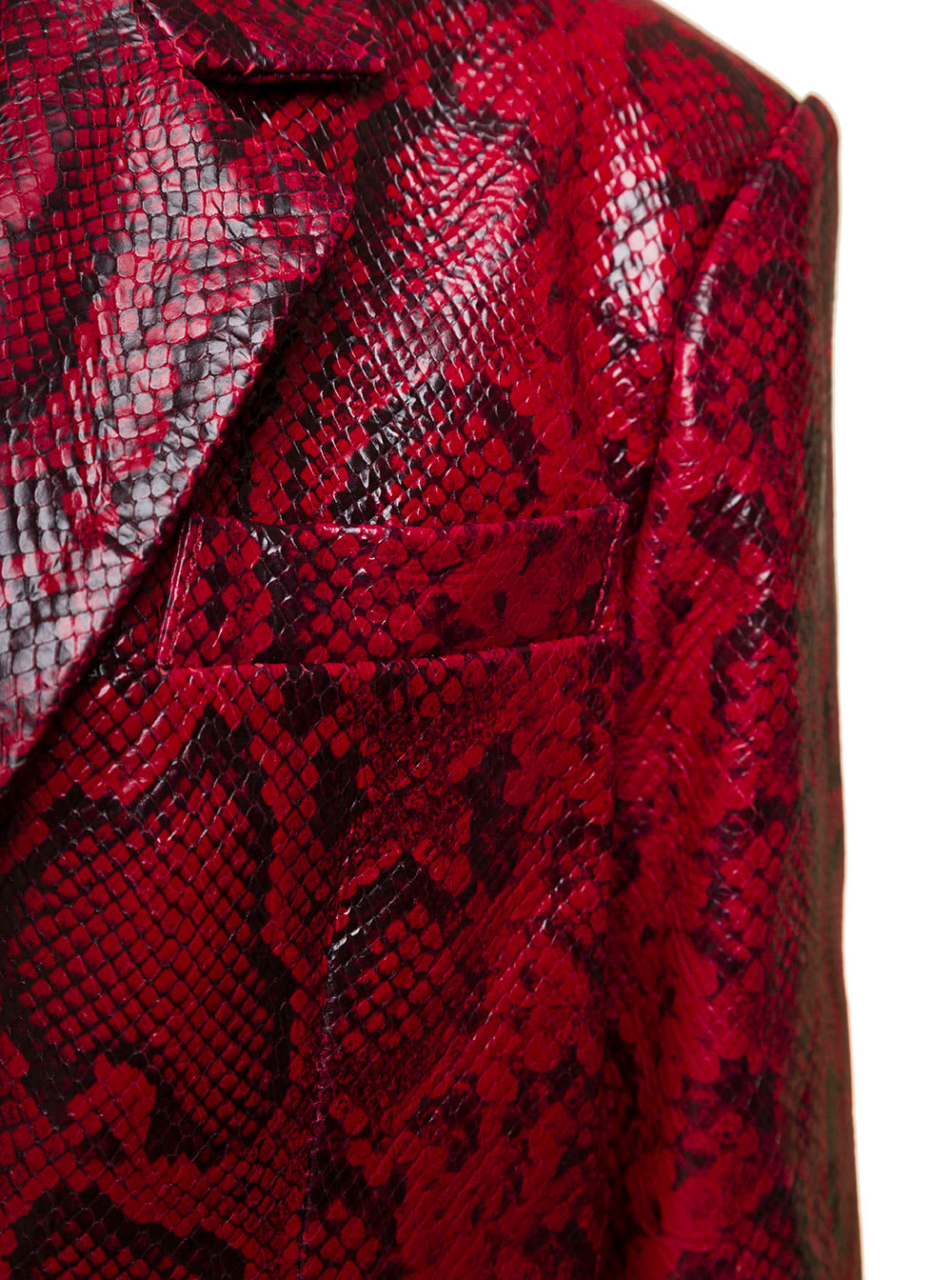 Shop Sportmax Oversized Red Double-breasted Jacket With Python Print In Leather Woman