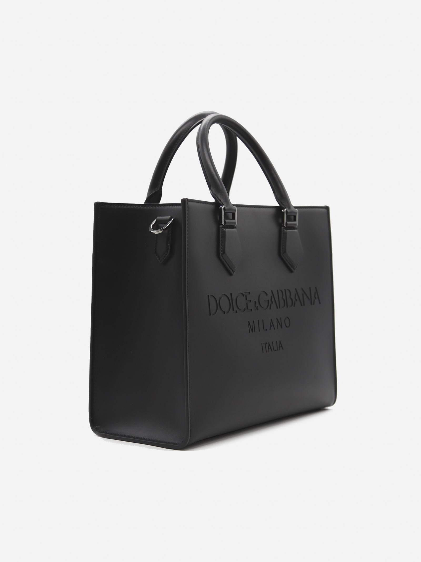 Shop Dolce & Gabbana Edge Leather Bag With Tone-on-tone Logo Engraving In Black